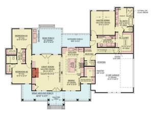 c593-a farmhouse house first floor plan, 3 bed, 2.5 bath | cottageville house plan