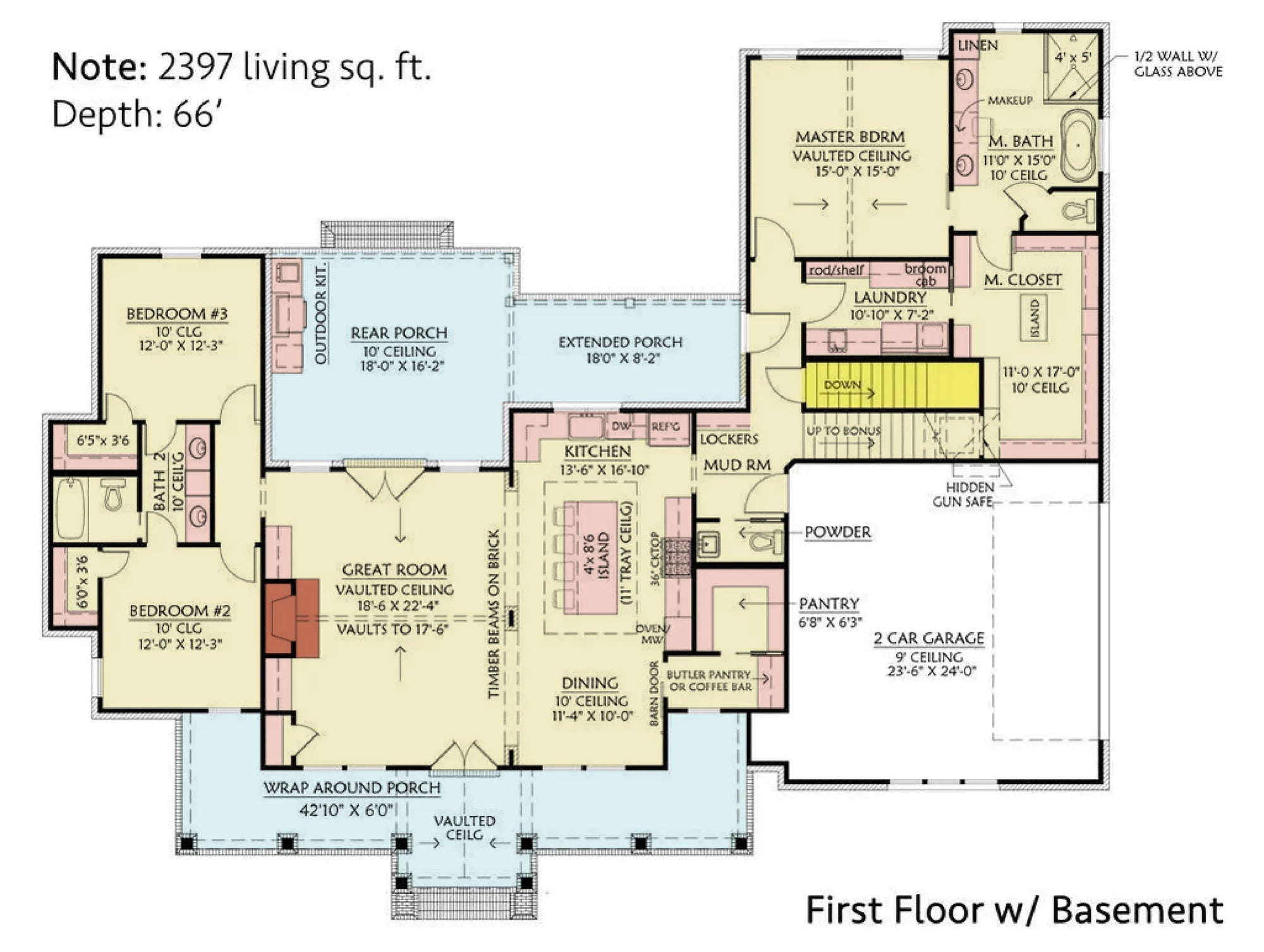 C593-A Farmhouse House First Floor With Basement Floor Plan, 3 Bed, 2.5 Bath | Cottageville House Plan