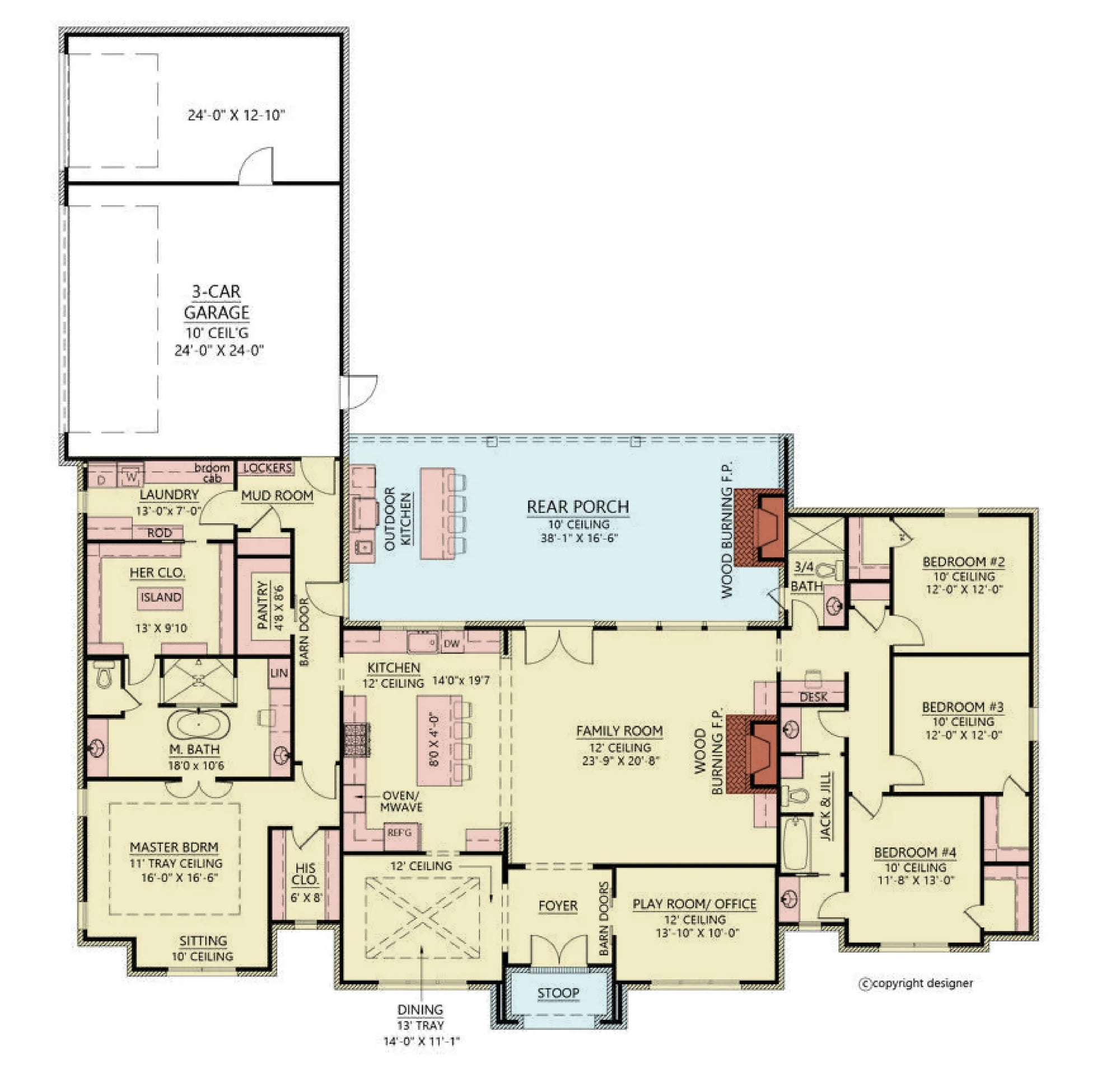 C621-A French Country House First Floor Plan, 4 Bed, 3 Bath | French Quarter House Plan