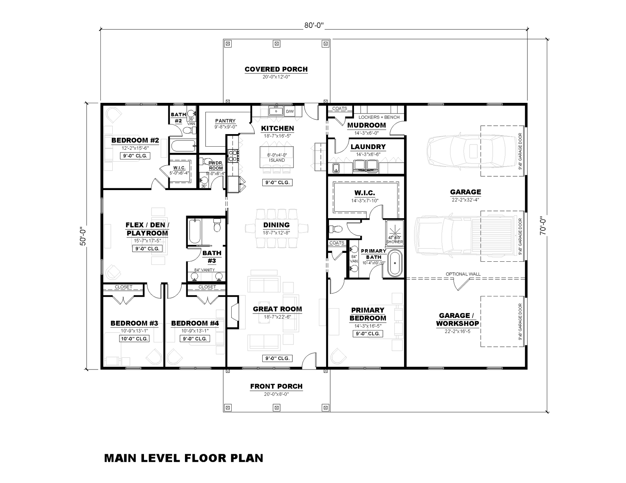 AN7565-A Barndominium House First Floor Plan, 4 Bedrooms, 3.5 Bathrooms | Cassidy-6A House Plan