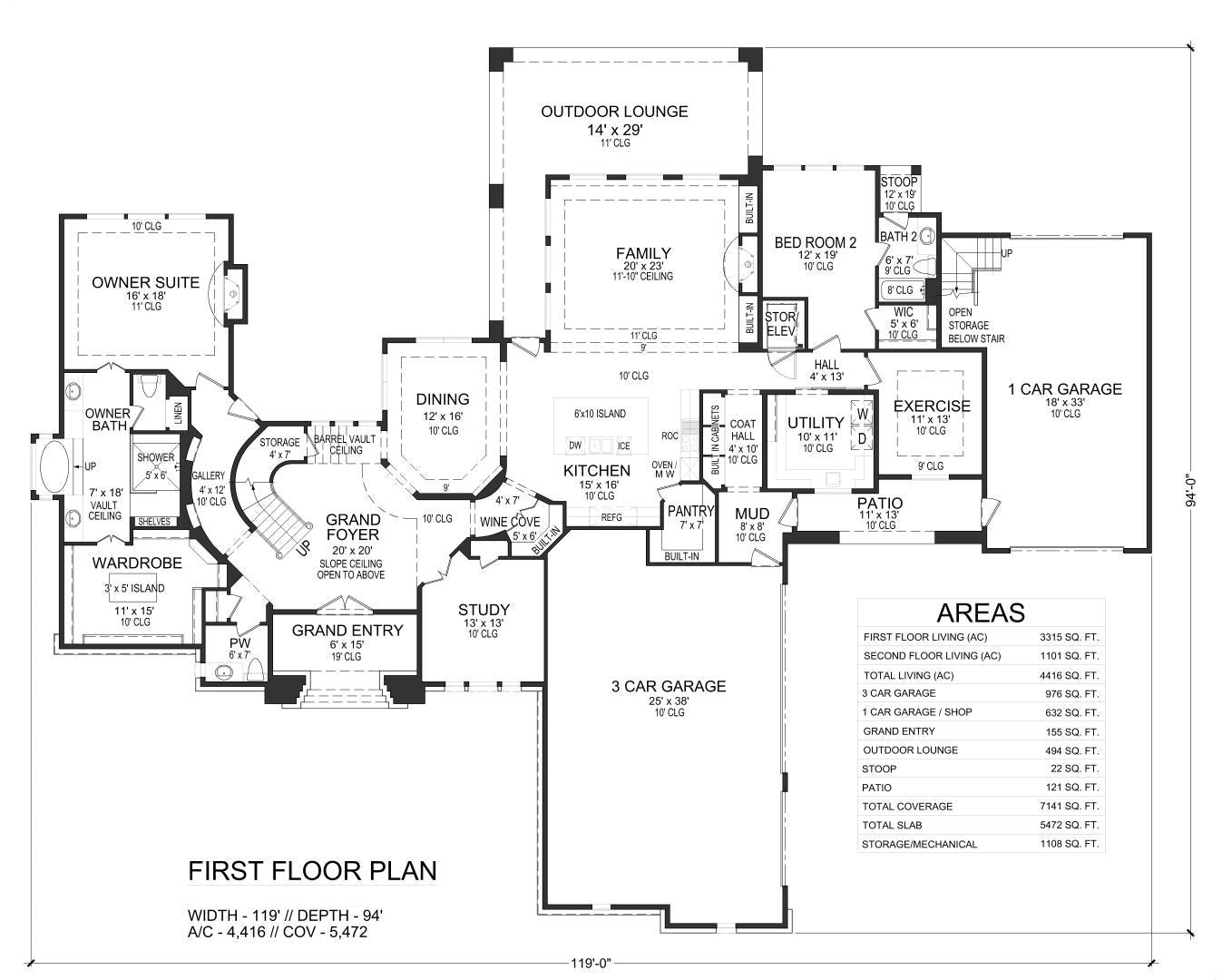 F617-A French Country House First Floor Plan, 4 Bedrooms, 3.5 Bathrooms | Cherry Grove House Plan