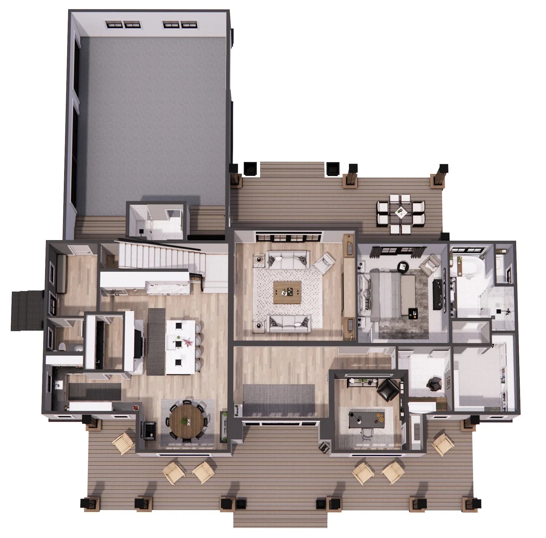 D7372-A Autumn Ridge House 3D First Floor Plan 3-4 Beds 3.5 Baths