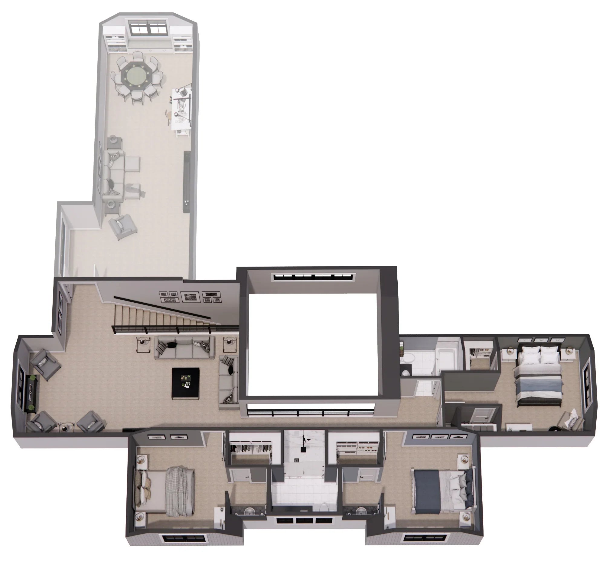D7374-A Cedar Hollow House 3D Second Floor Plan 4 Beds 3.5 Baths