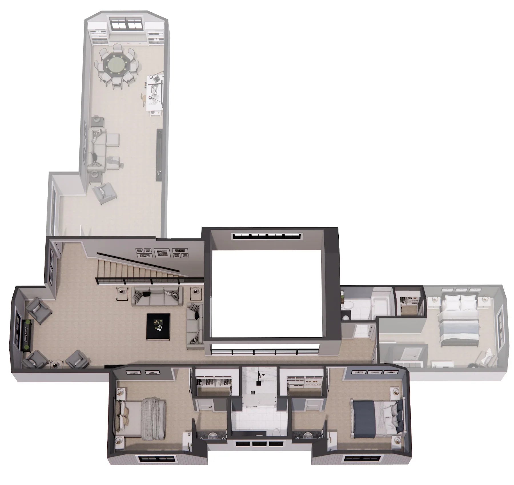 D7372-A Autumn Ridge House 3D Second Floor Plan 3-4 Beds 3.5 Baths