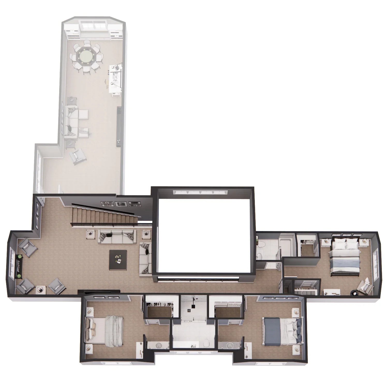 D7370-A Stone Haven House 3D Second Floor Plan 5 Beds 4.5 Baths