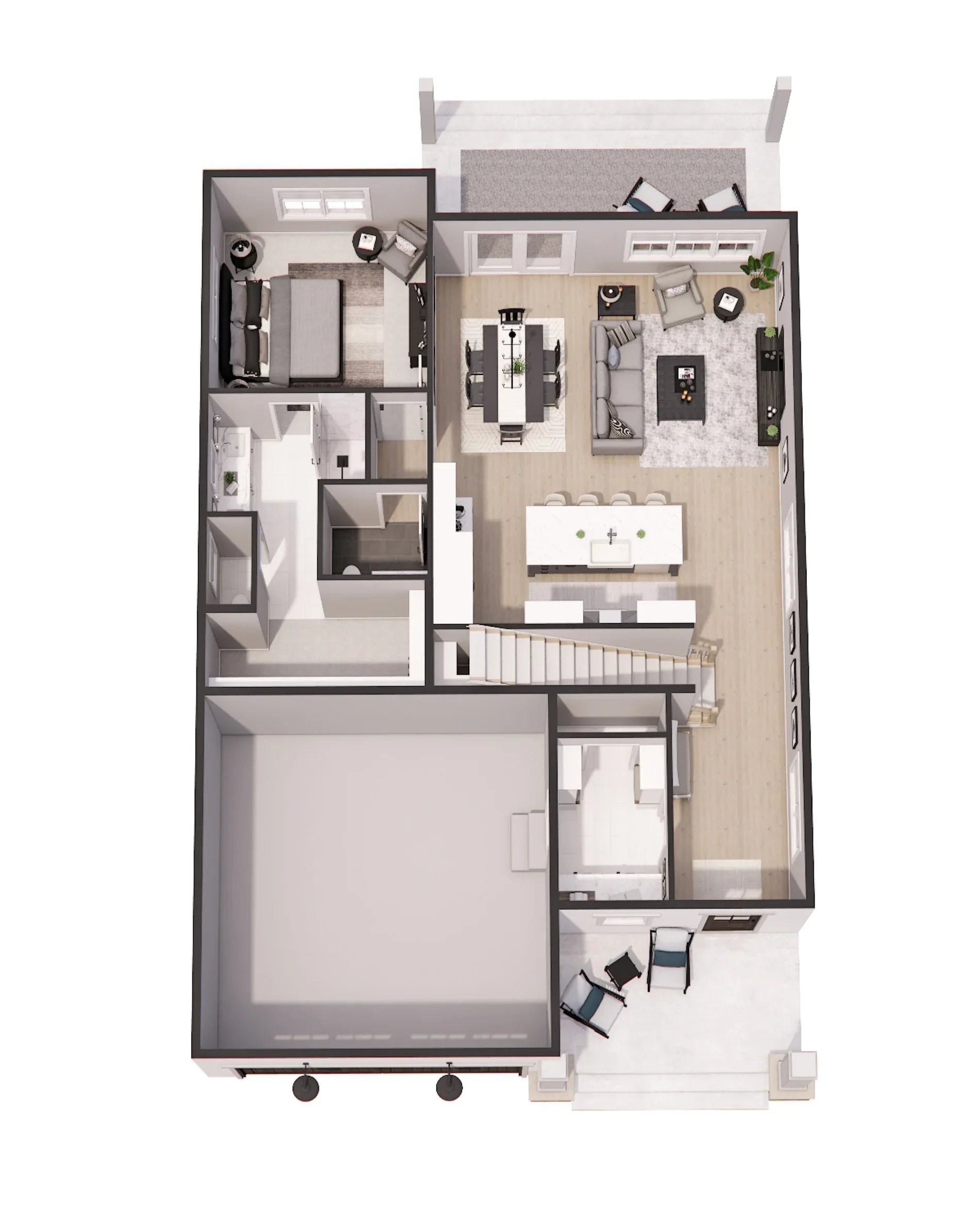 D7363-A Calhoun Falls House 3D First Floor Plan 3 Beds 3.5 Baths