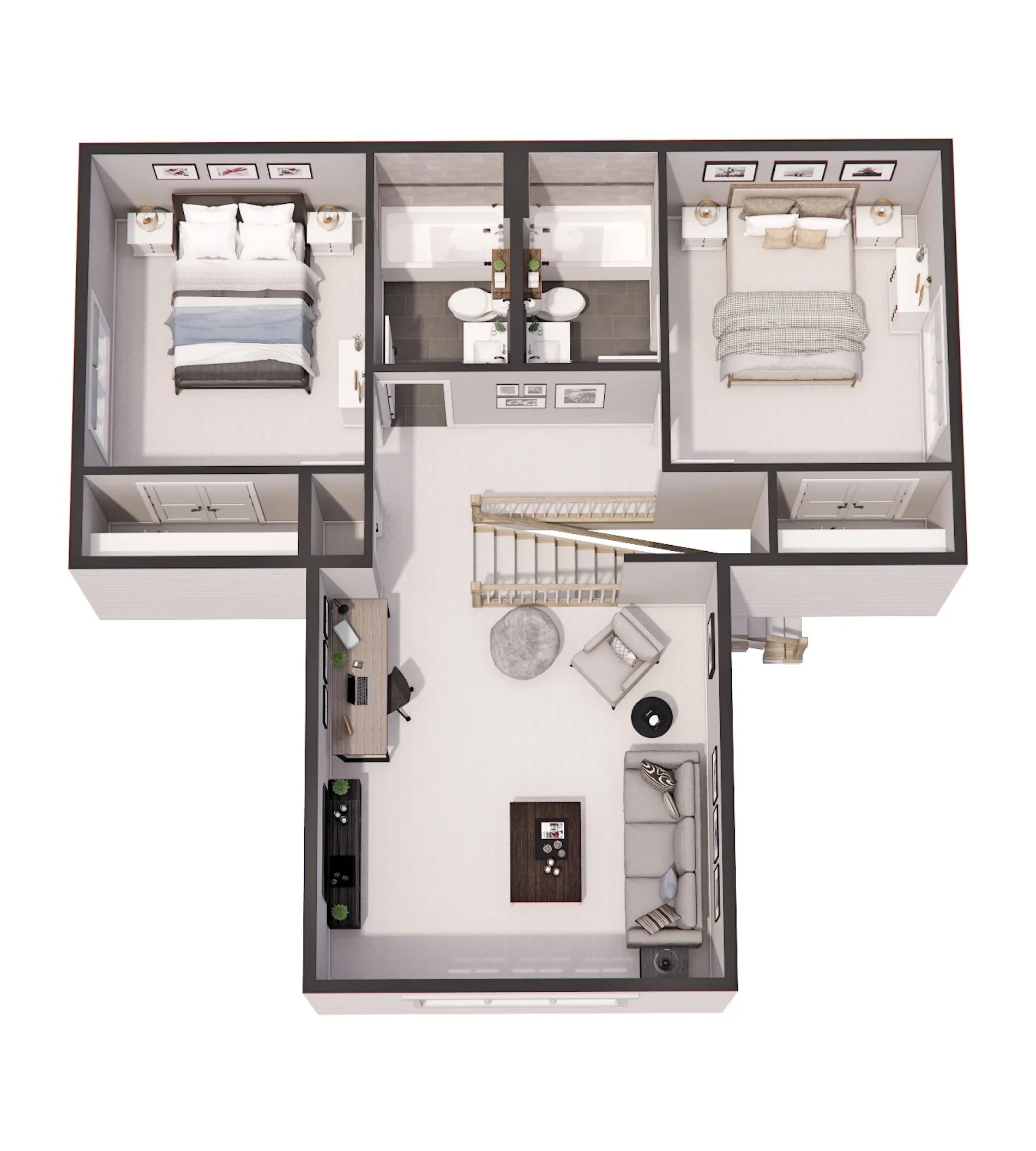 D7363-A Calhoun Falls House 3D Second Floor Plan 3 Beds 3.5 Baths