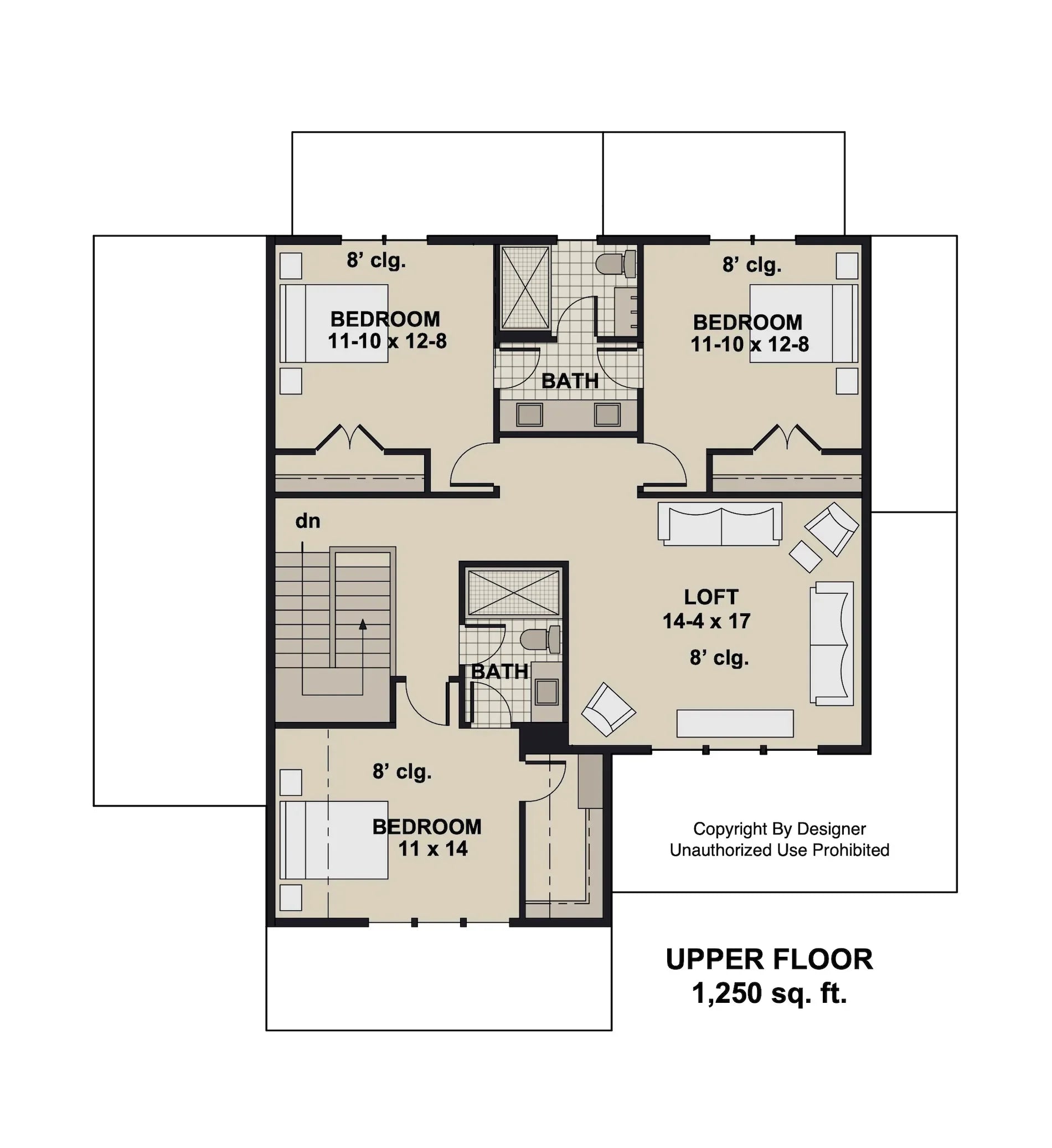 D7353-A Maywood House Second Floor Plan 4 Beds 3.5 Baths