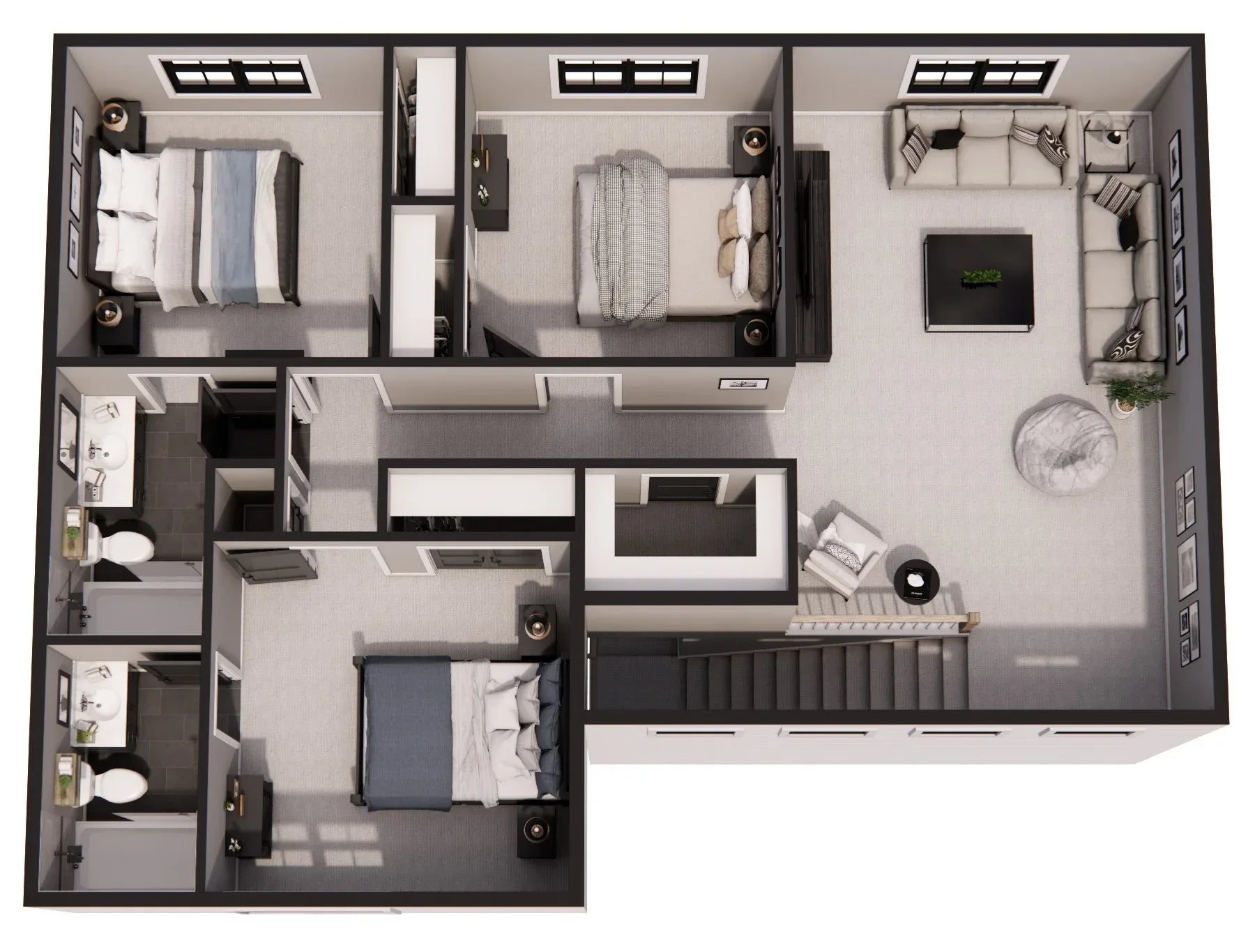 D7348-A Pleasant Hill House 3D Second Floor Plan