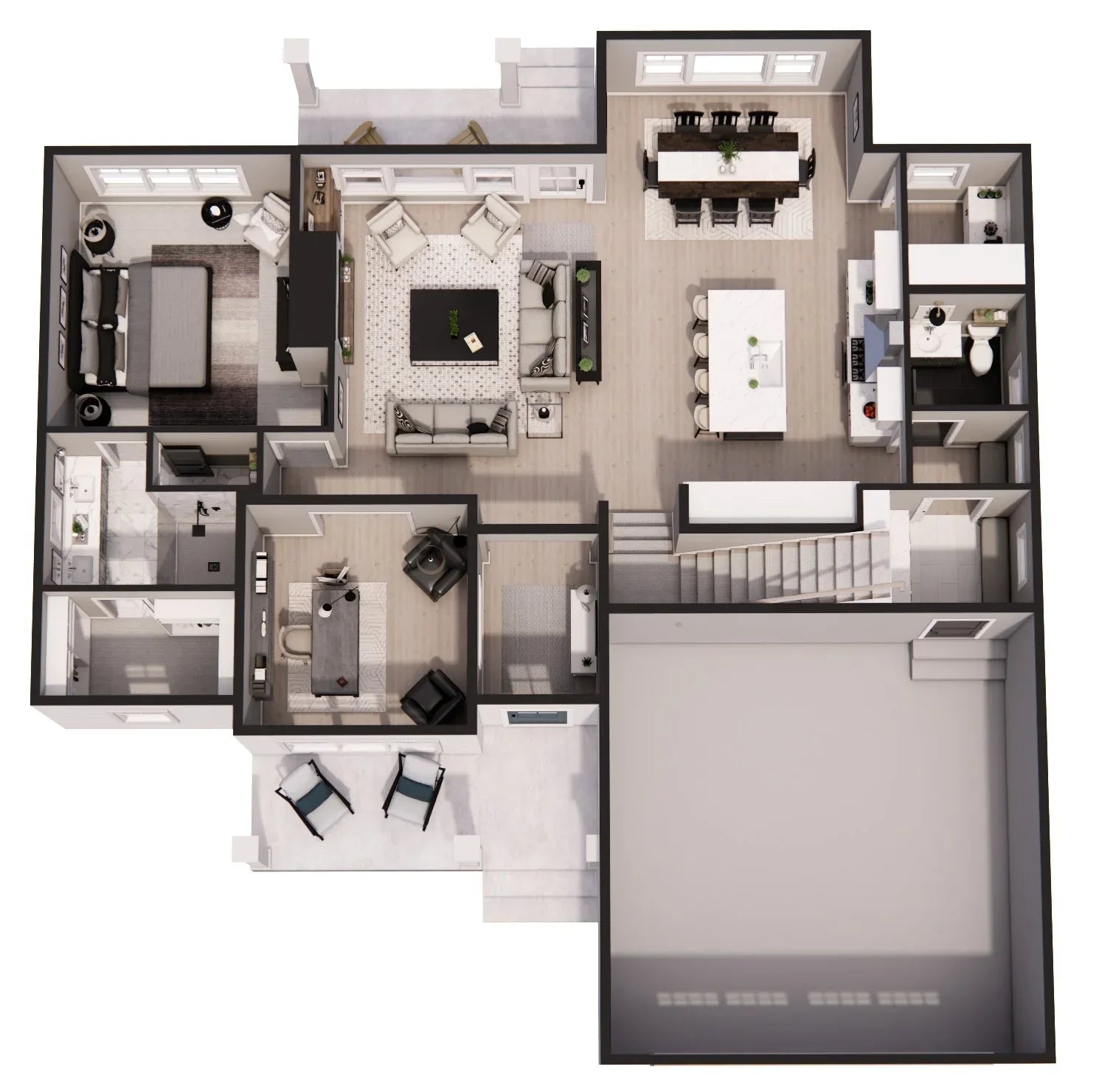 D7352-A Jasper House 3D First Floor Plan 4 Beds 3.5 Baths