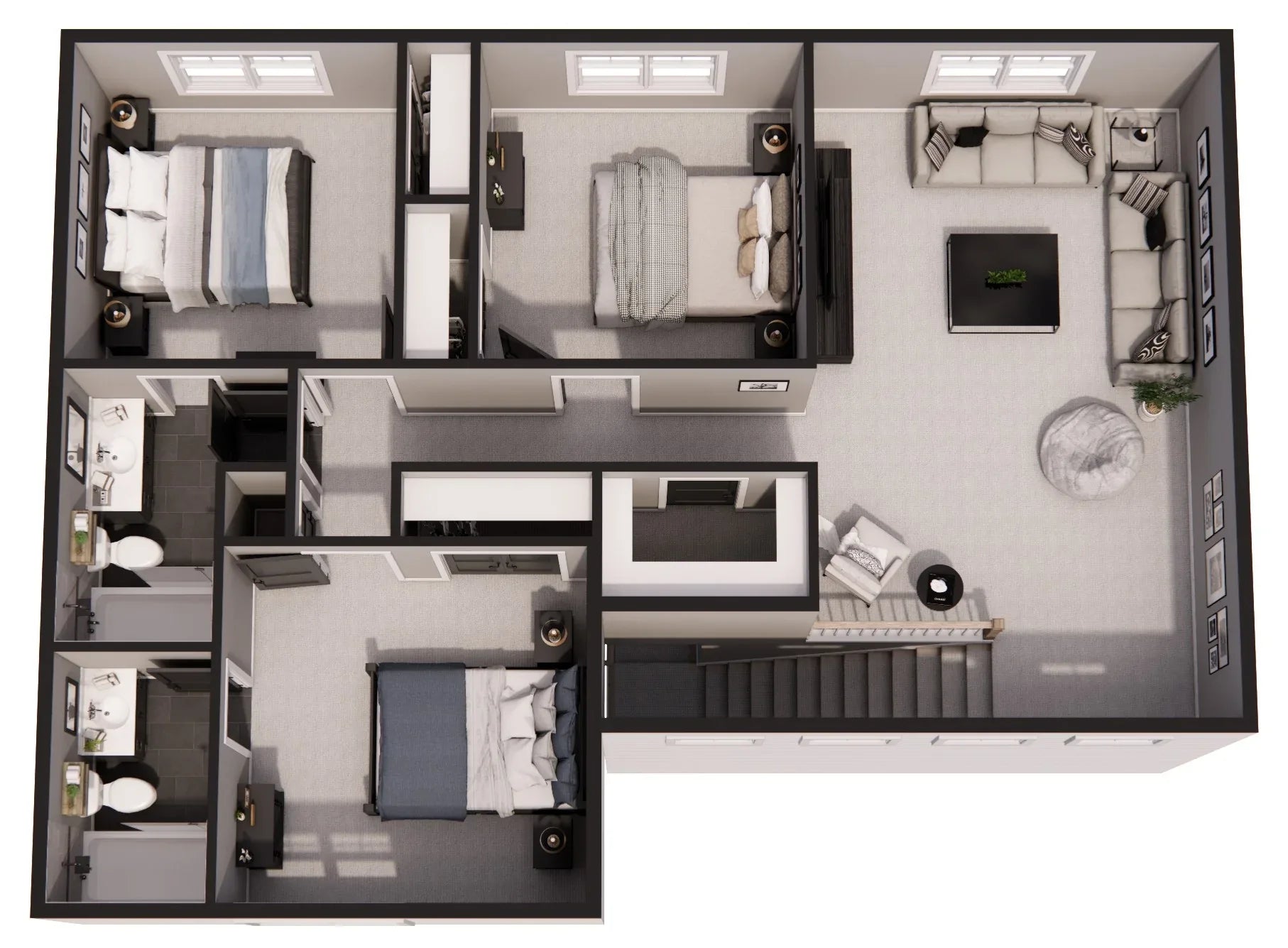 D7352-A Jasper House 3D Second Floor Plan 4 Beds 3.5 Baths