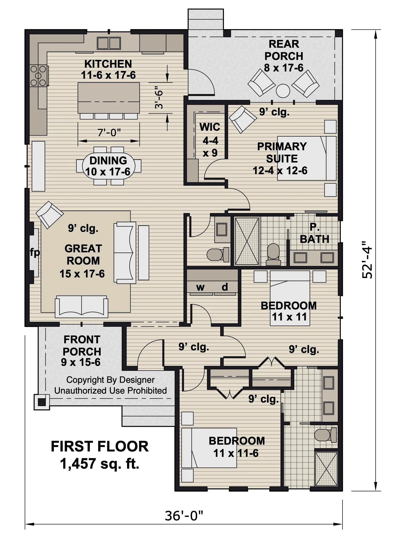 D7349-A Dover House First Floor Plan 3 Beds 2.5 Baths