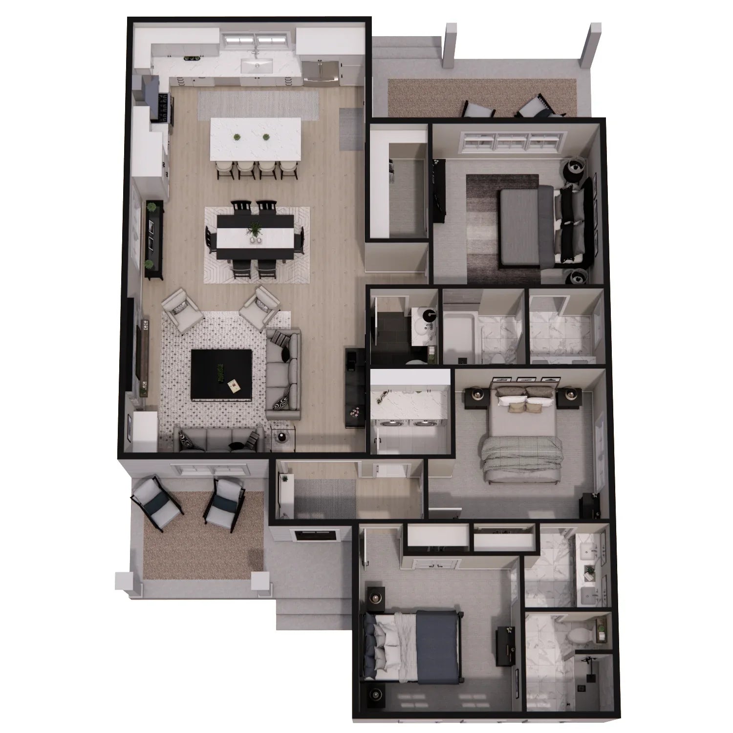 D7349-A Dover House 3D First Floor Plan 3 Beds 2.5 Baths