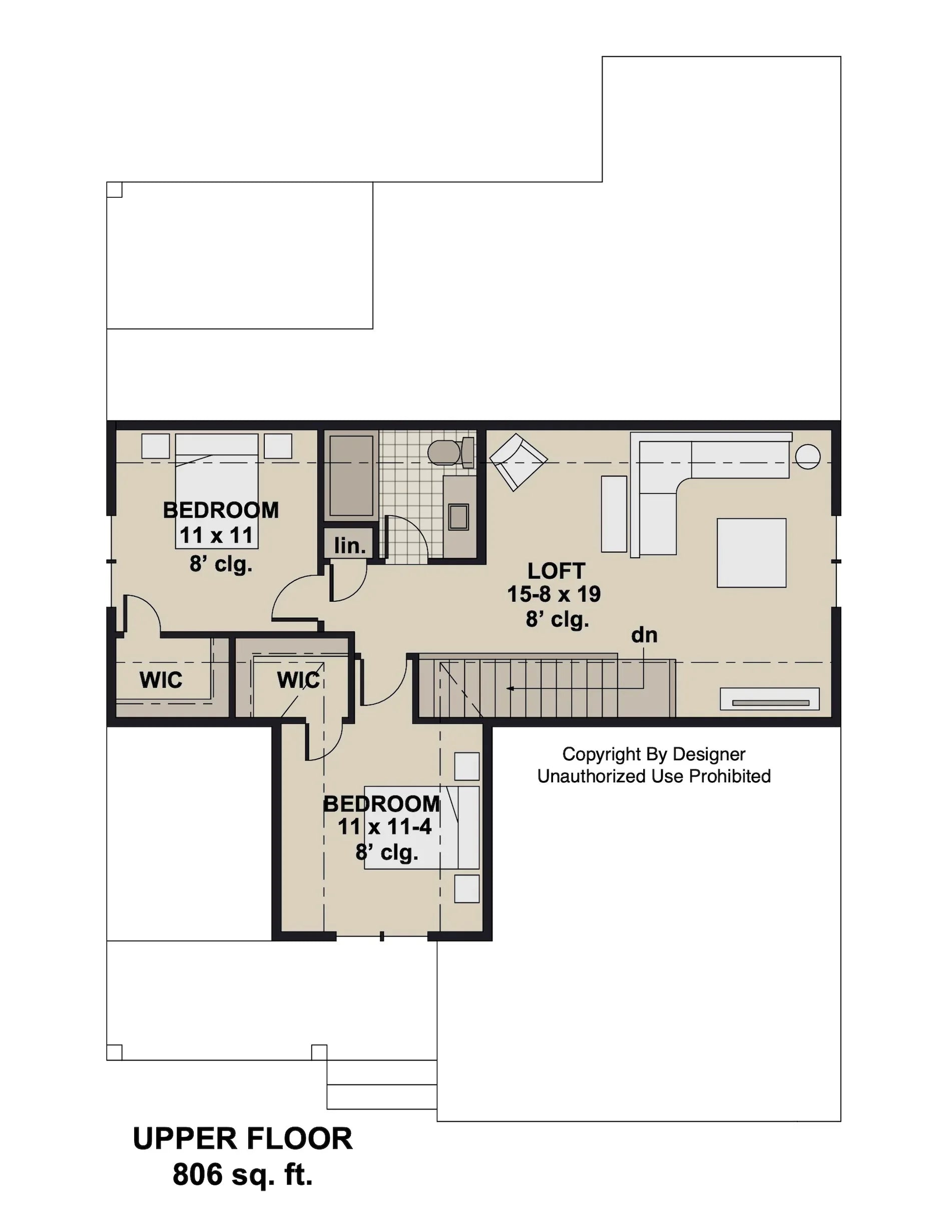 D7344-A Oslo House Second Floor Plan 3 Beds 2.5 Baths