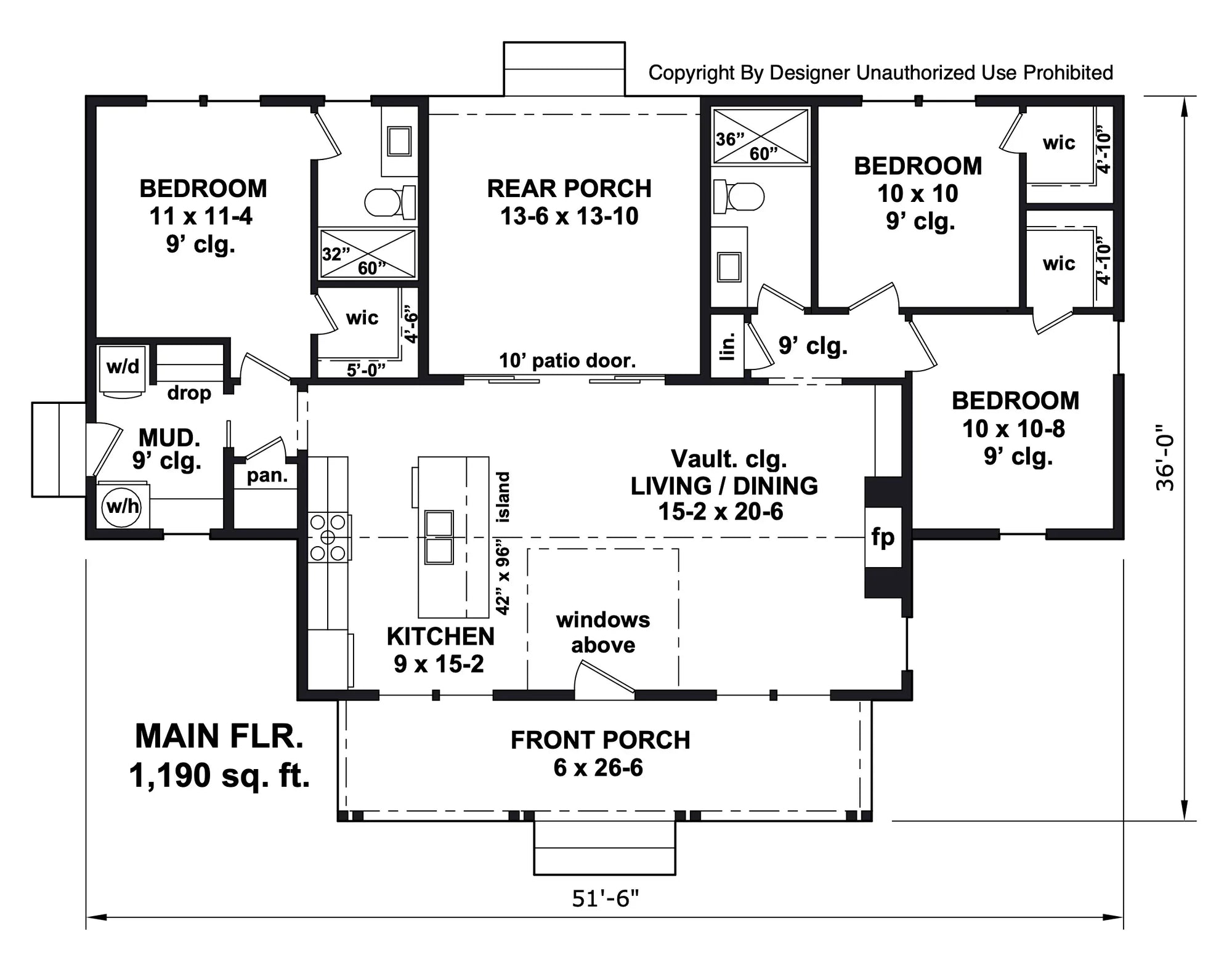 D7346-A Pinto House First Floor Plan 3 Beds 2 Baths