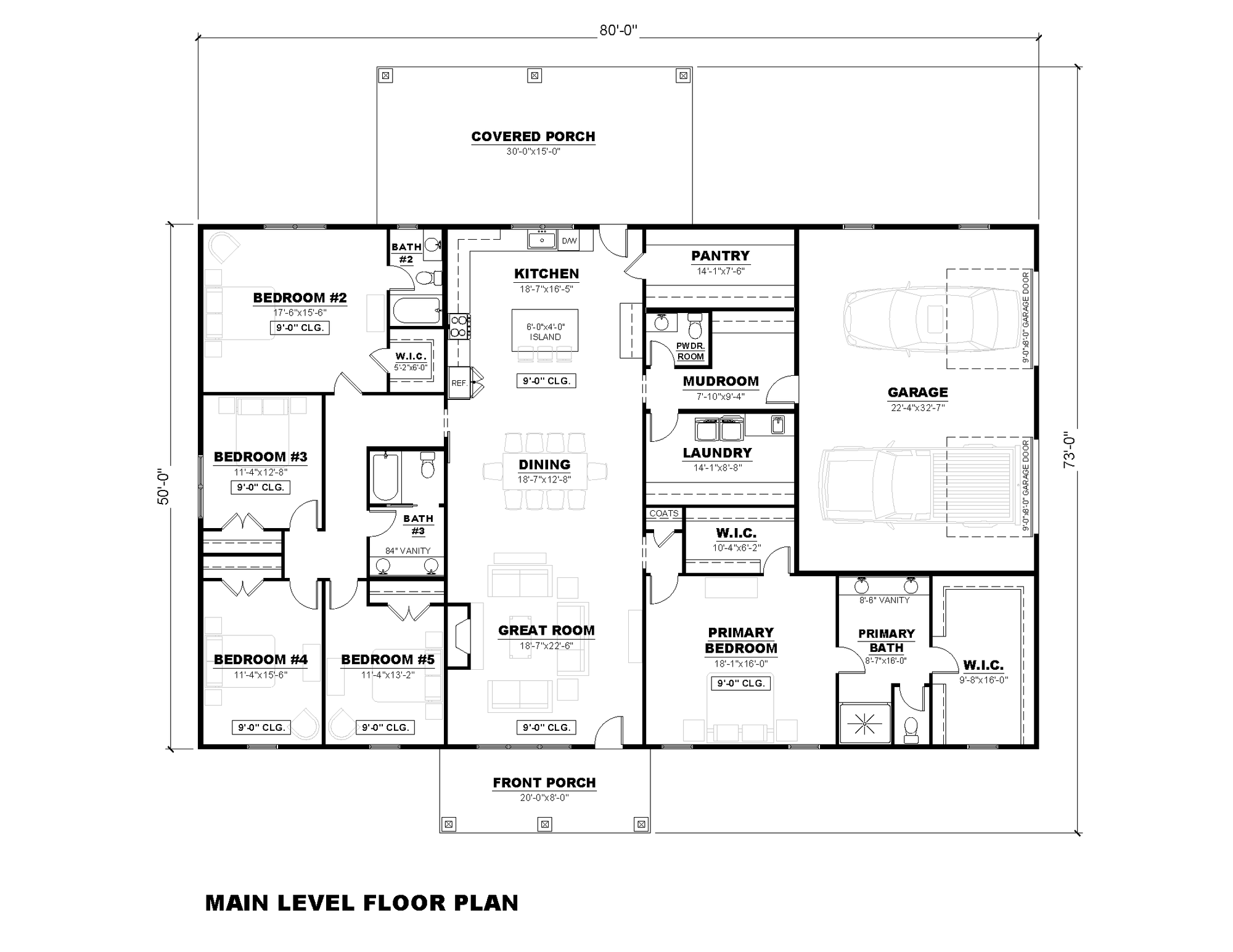 AN8152-A Ranch House First Floor Plan, 5 Bedrooms, 3.5 Bathrooms | Cassidy-6D House Plan