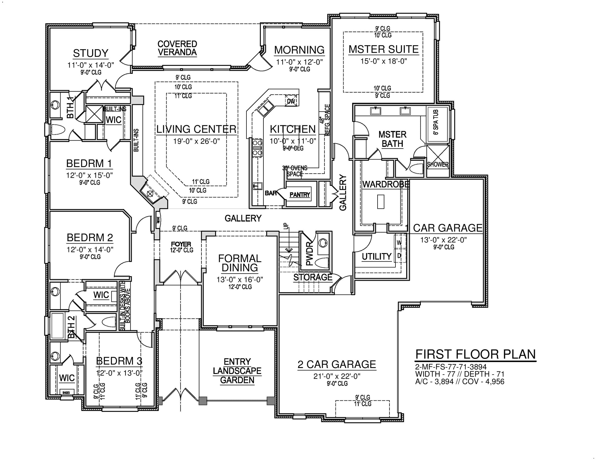 F8435-A Traditional House, 4 Bedrooms, 3 Bathrooms, 2 Half Baths | Cimarec House Plan First Floor Plan