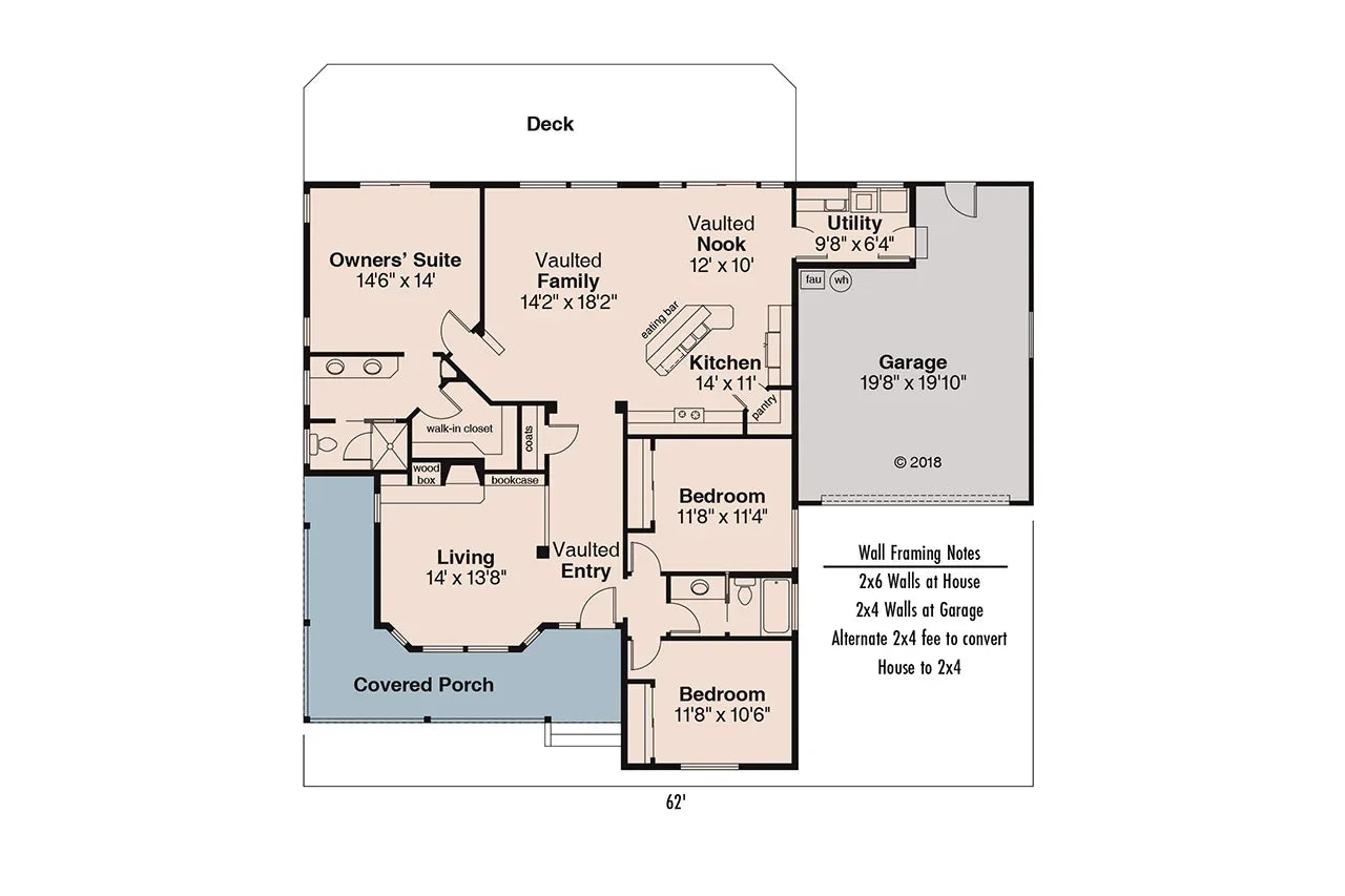 AM7196-A Cambridge House Plan First Floor Plan 3 bed, 2 Bath