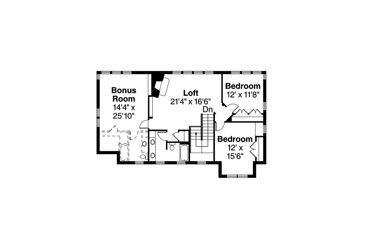 AM7648-A Craftsman House Second Floor Plan, 2662 Square Feet, 3 Bedrooms, 2.5 Bathrooms | Cedarbrook House Plan