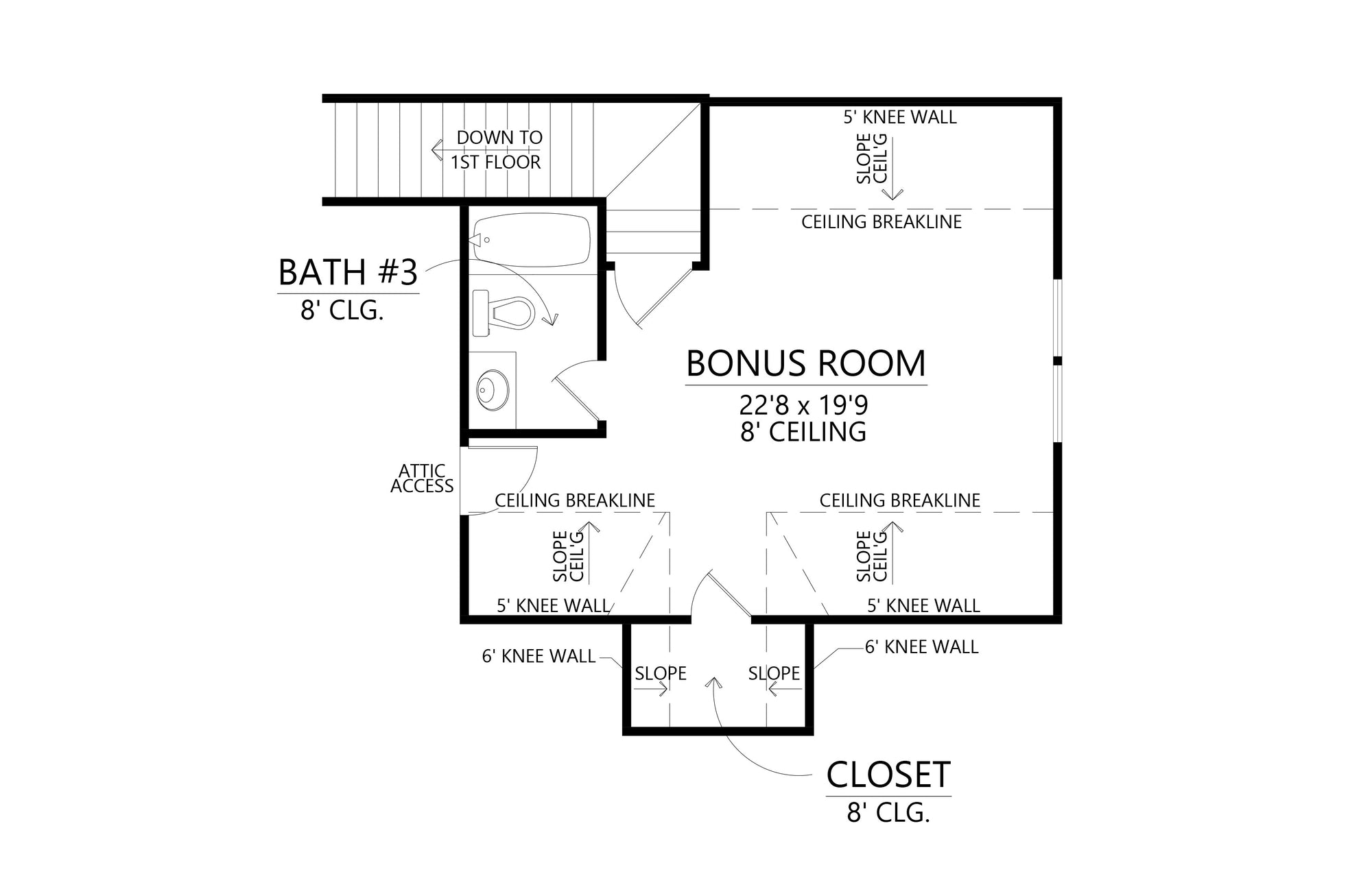C7818-A Farmhouse Style House Plan, 3 Beds, 3.5 Baths Bonus Room Floor Plan