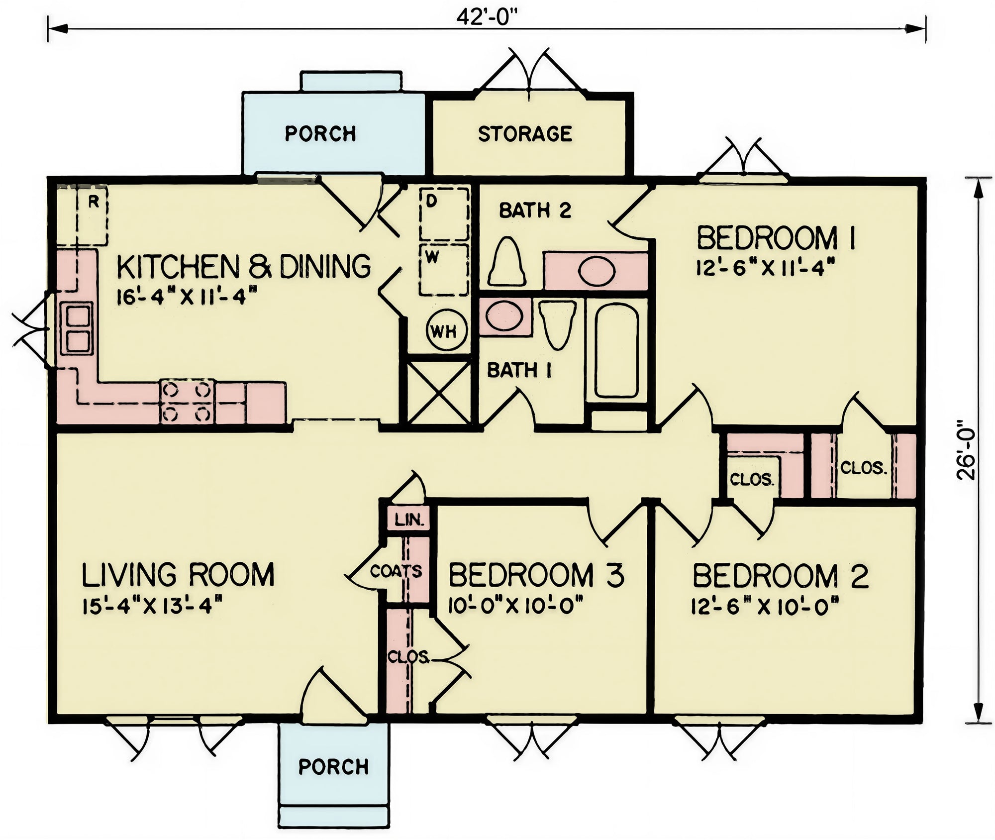 Elba 9 C A8148-A 3 Bedrooms, 1.5Baths, Ranch House Style Main Floor Plan