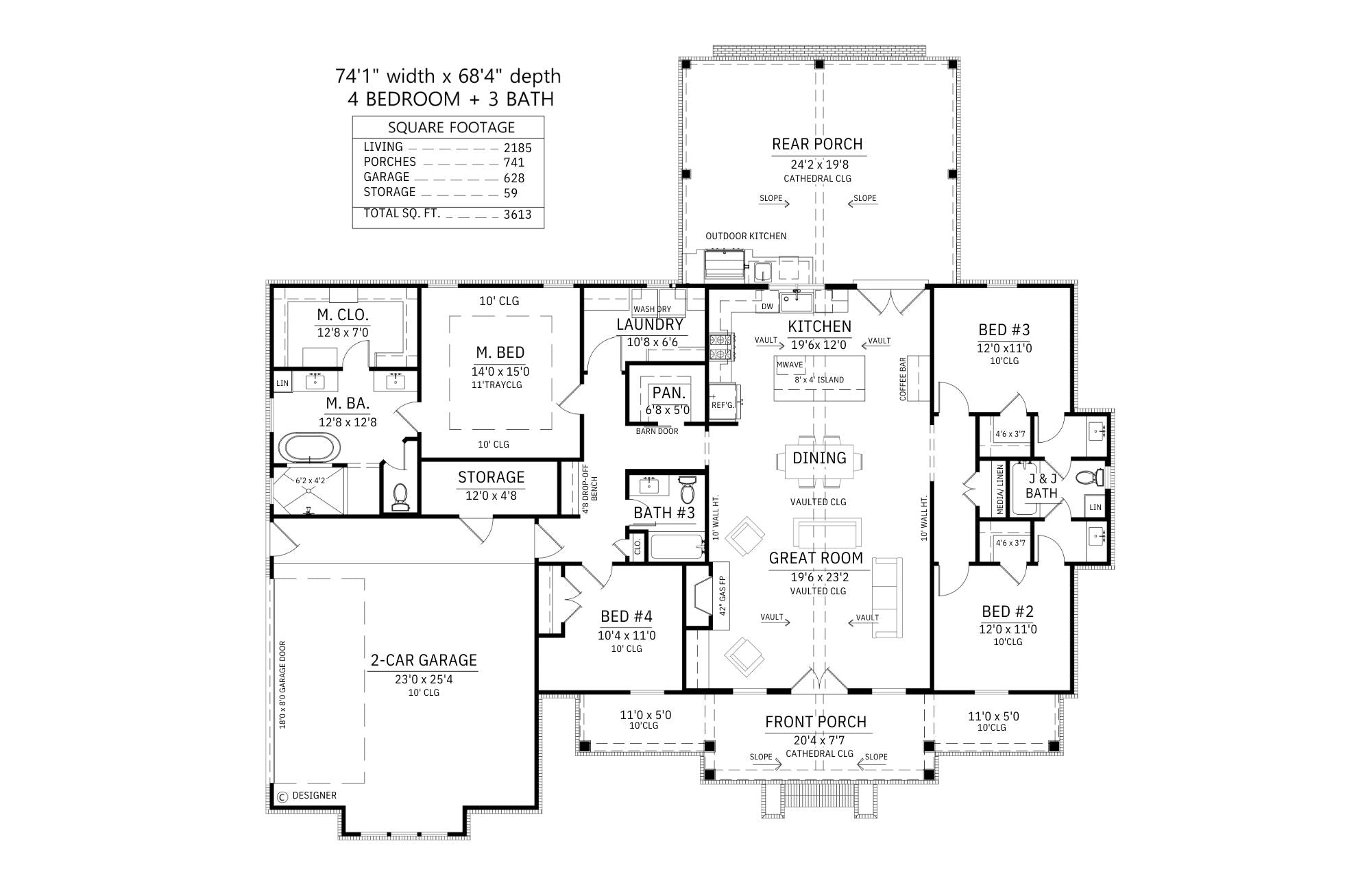 C7576-A Modern Farmhouse First Floor Plan, 4 Bedrooms, 3 Bathrooms | Fawn Valley House