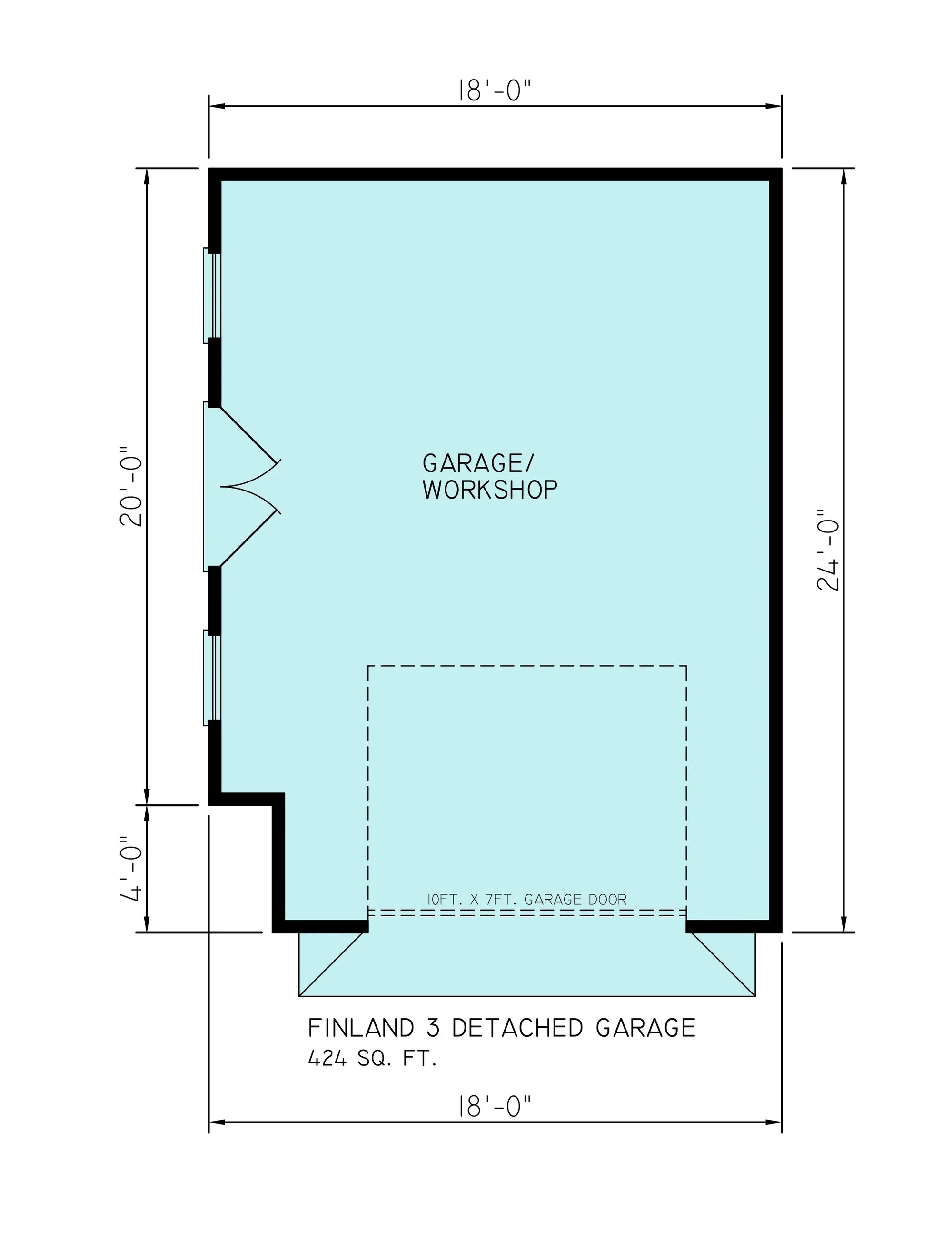 A7388-A Finland 3 House floor Plan, 2 Bedrooms, 2 Baths, 3 Garage Bays