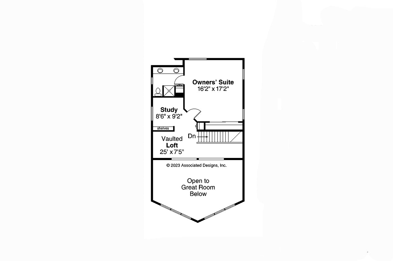 AM7667-A A-Frame House Second Floor Plan, 3 Bedrooms, 2 Bathrooms | Gerard House Plan