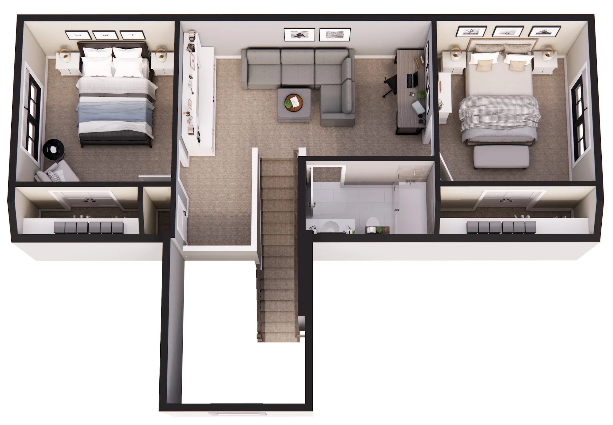 D7368-A Pinecrest House 3D Second Floor Plan 3-4 Beds 3 Baths