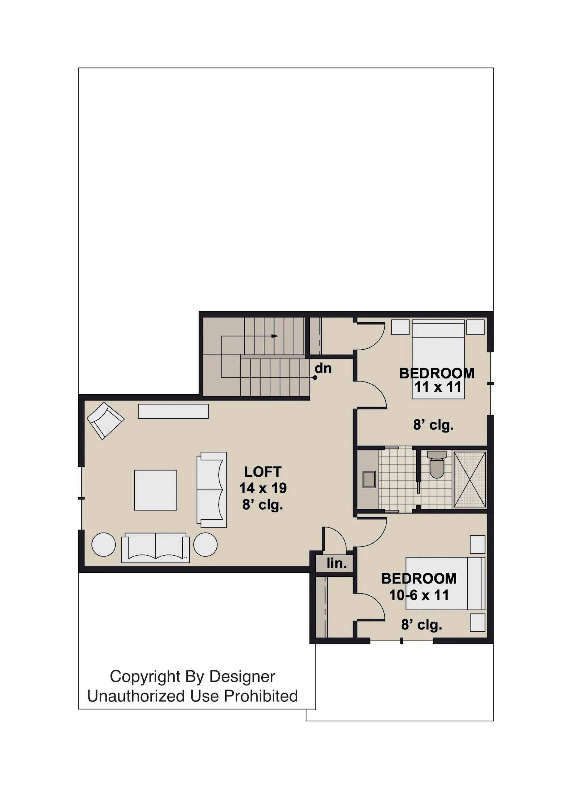 D7364-A Hagwood House Second Floor Plan 3 Beds 2.5 Baths