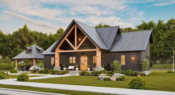 Haystack House Plan Farmhouse Style House Plan with Carport