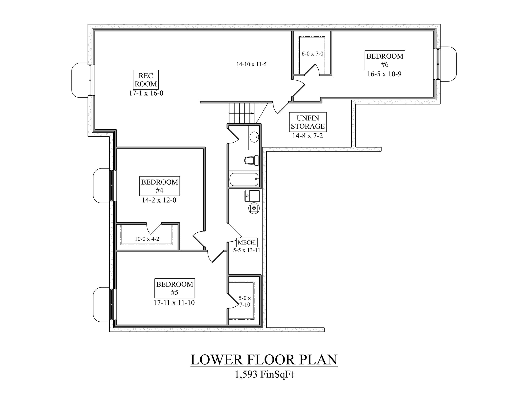 I8356-A Modern Ranch House Basement Floor Plan, 3 Bedrooms, 2.5 Bathrooms | Hickory II House Plan