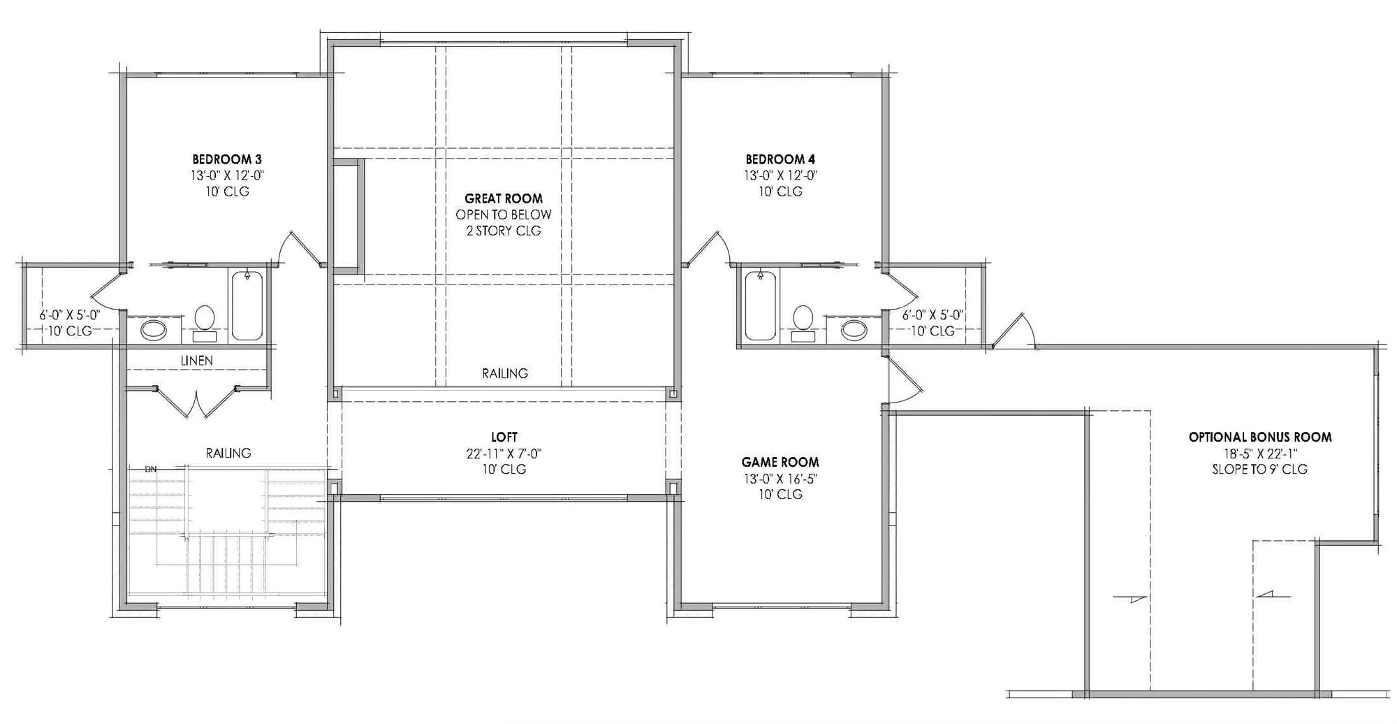 R7282-A LG177 House Second Floor Plan 4 Beds 4.5 Baths