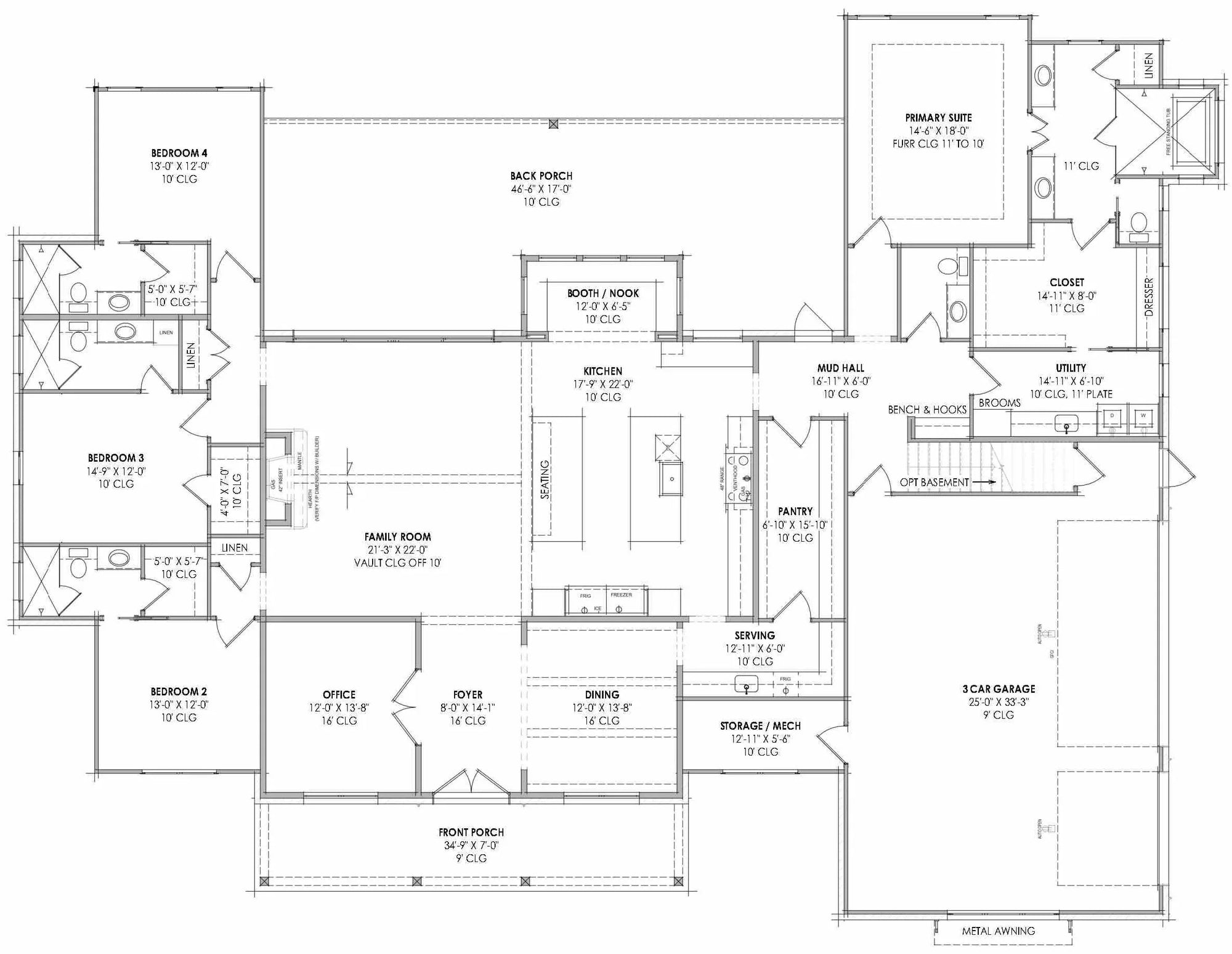 R7290-A LG178 House First Floor Plan 4 Beds 4.5 Baths