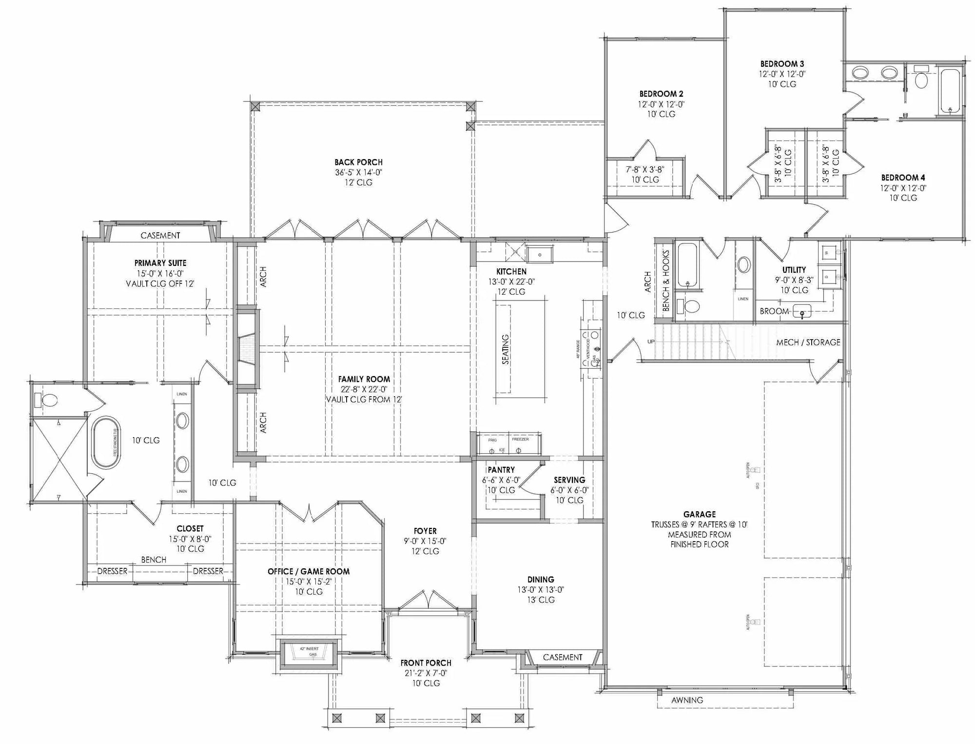R7309-A LG179 House First Floor Plan | 4 Bedrooms, 3 Bathrooms
