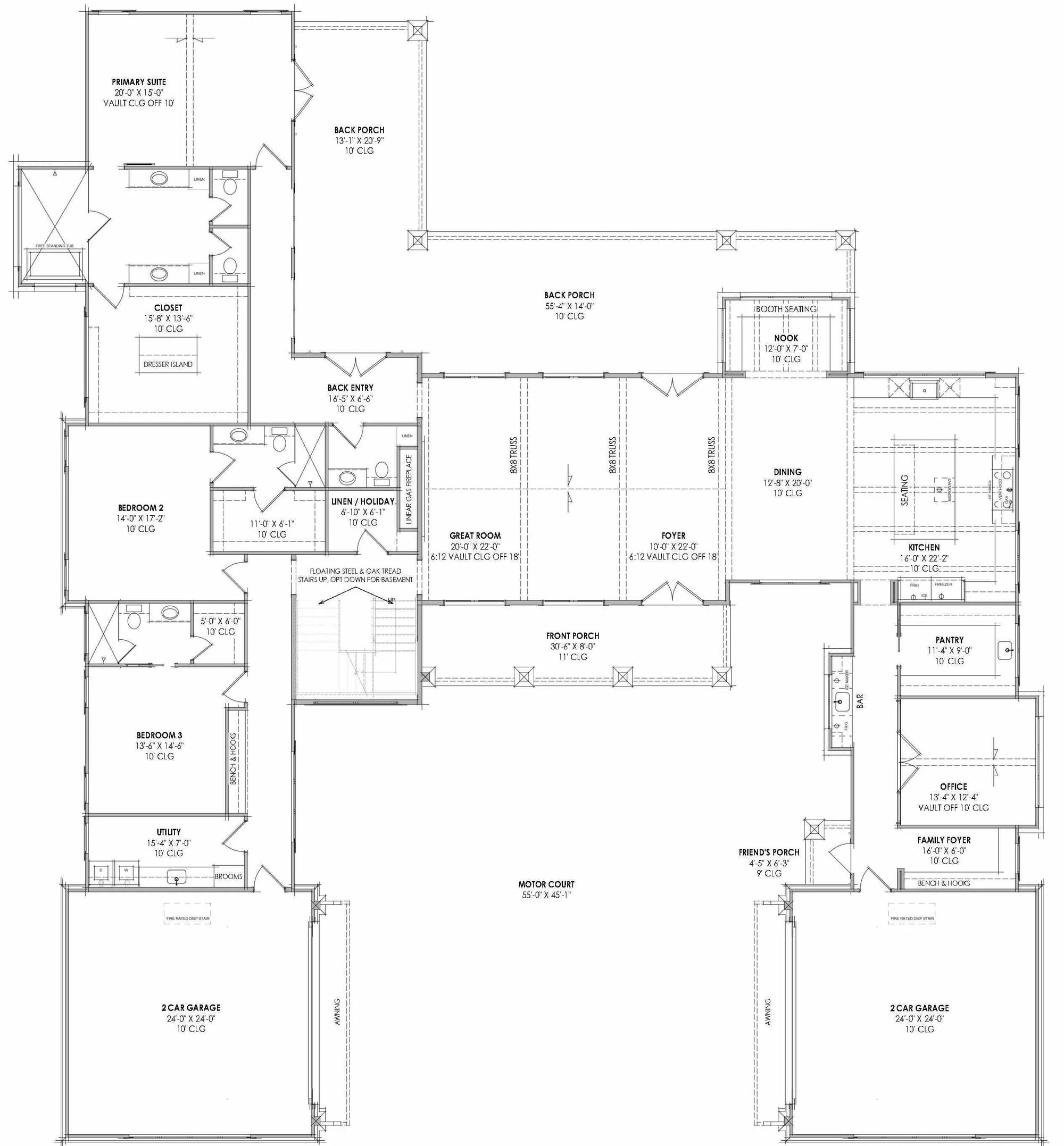 R7483-A Hill Country House First Floor Plan, 4 Bed, 4.5 Bath | Plan LG184