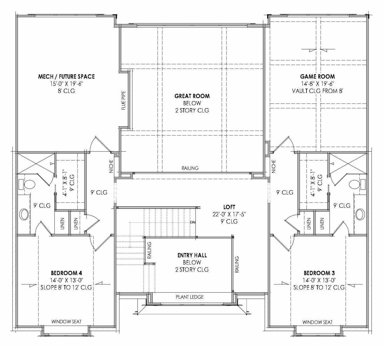 R7485-A Contemporary House Second Floor Plan, 4 Bed, 4.5 Bath | Plan LG185