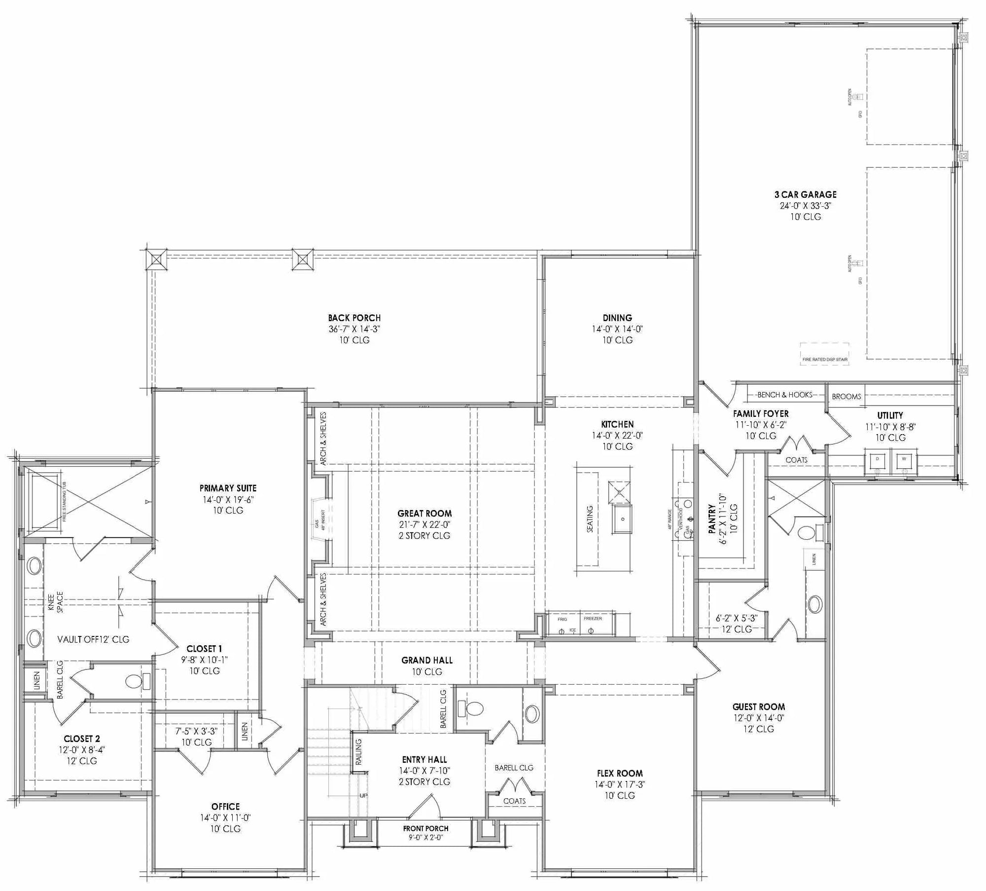 R7485-A Contemporary House First Floor Plan, 4 Bed, 4.5 Bath | Plan LG185