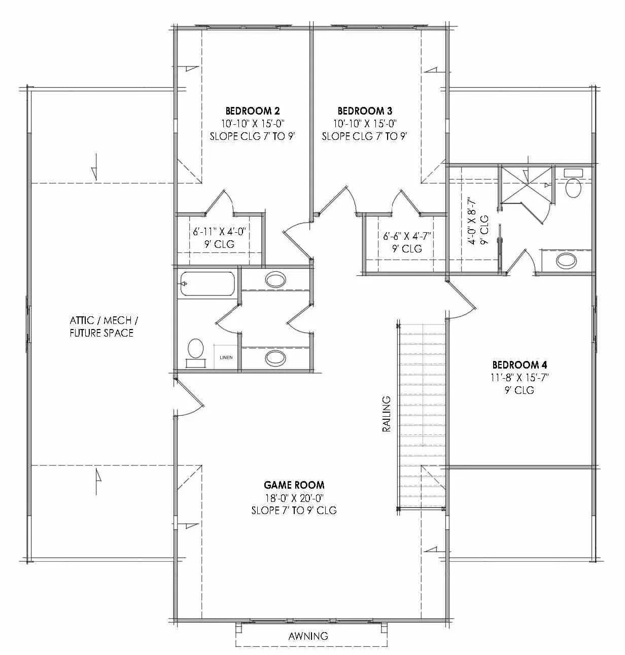 R7574-A Modern Farmhouse Second Floor Plan, Bedrooms, 3.5 Bathrooms | Plan LG187