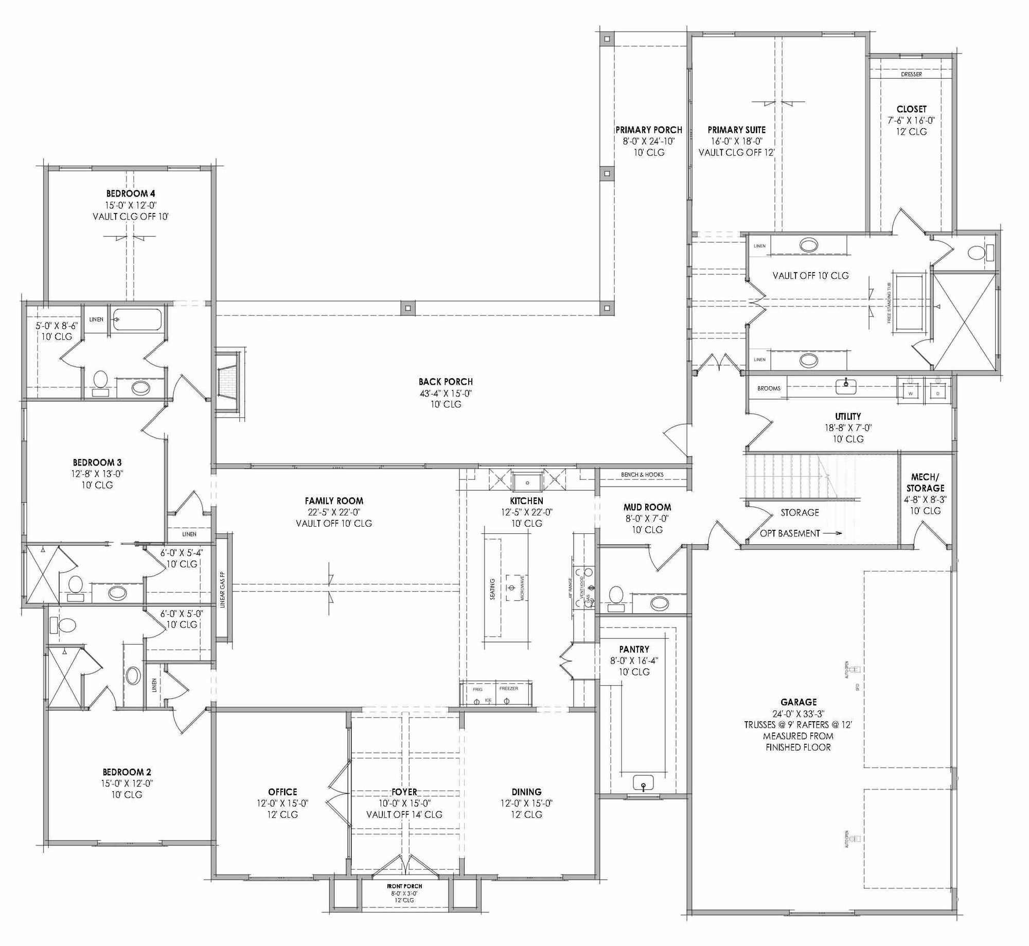 R8155-A Modern Transitional House First Floor Plan, 4 Bedrooms, 4.5 Bathrooms | LG189 House Plan