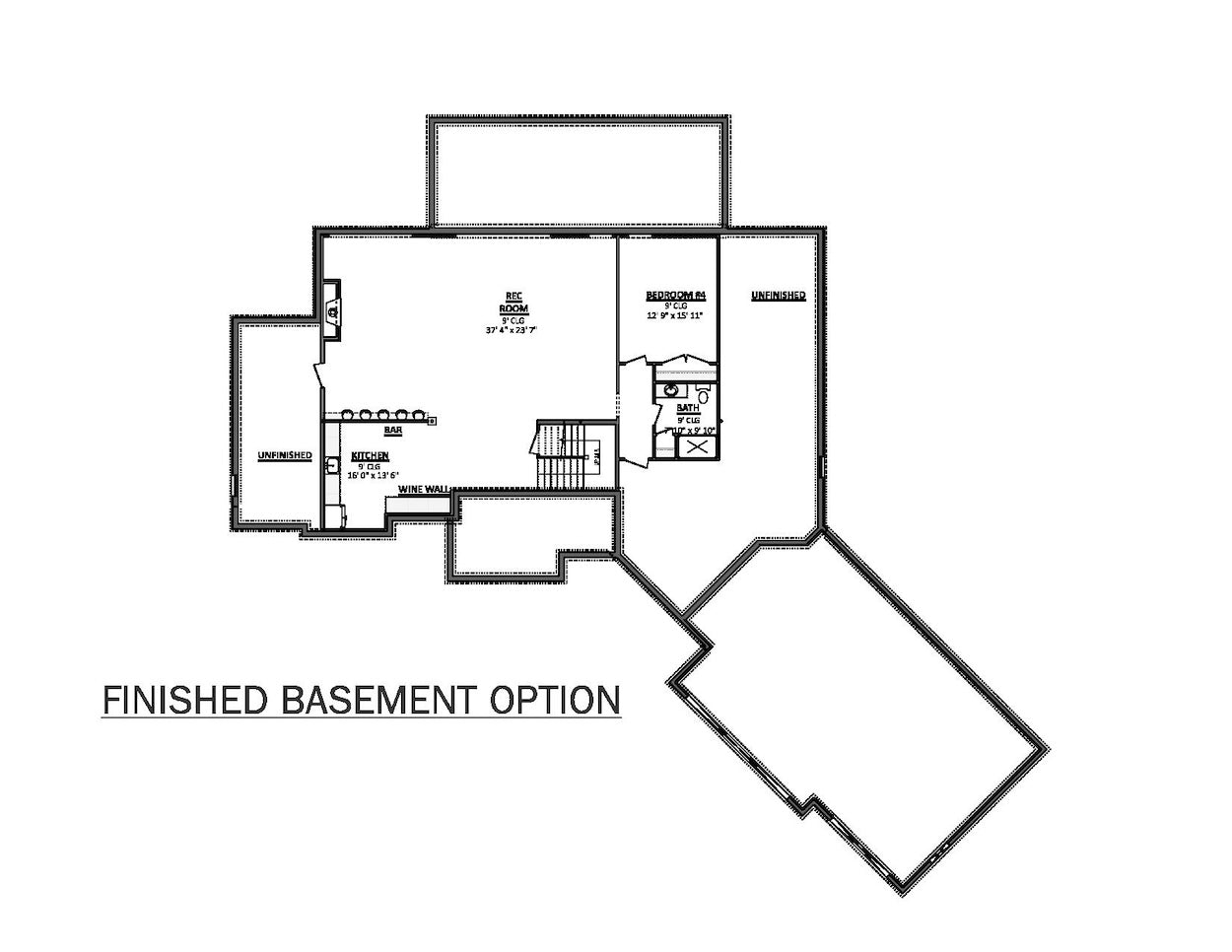 AJ8093-A Modern Farmhouse Basement Floor Plan, 3 Bedrooms, 2.5 Bathrooms | VD1069 House Plan