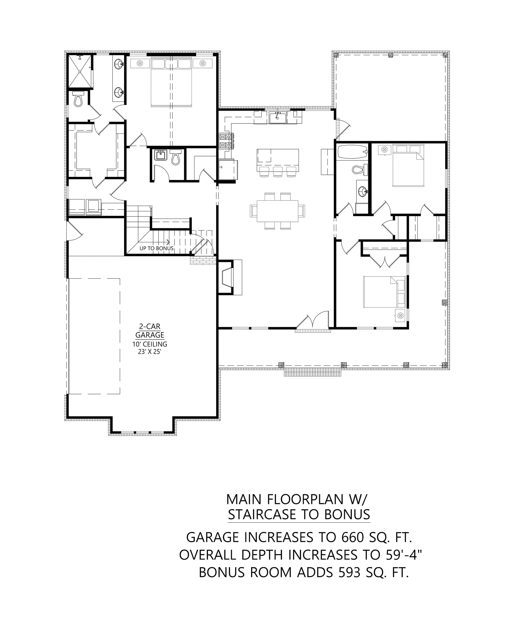 C5385-A The Mayfield House Plan Floor Plan with Staircase to Bonus Room