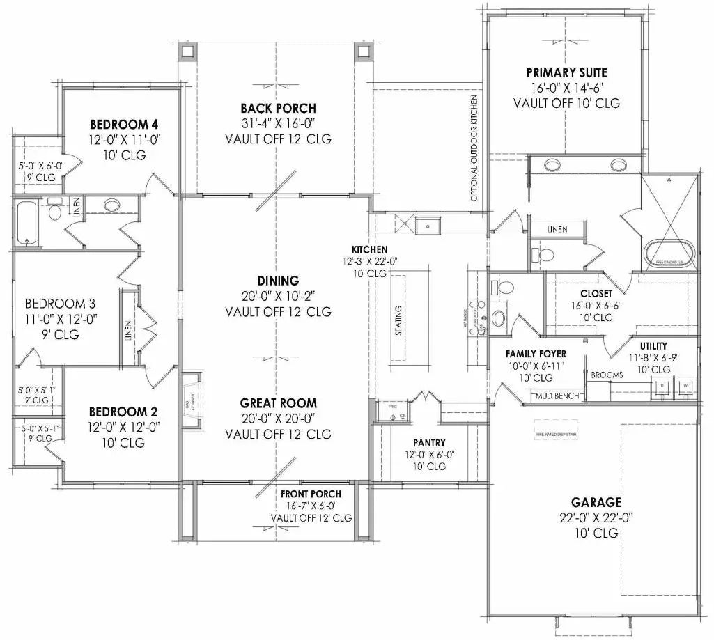 R4883-A MD158 House First Floor Plan | 4 Bedrooms, 2.5 Bathrooms