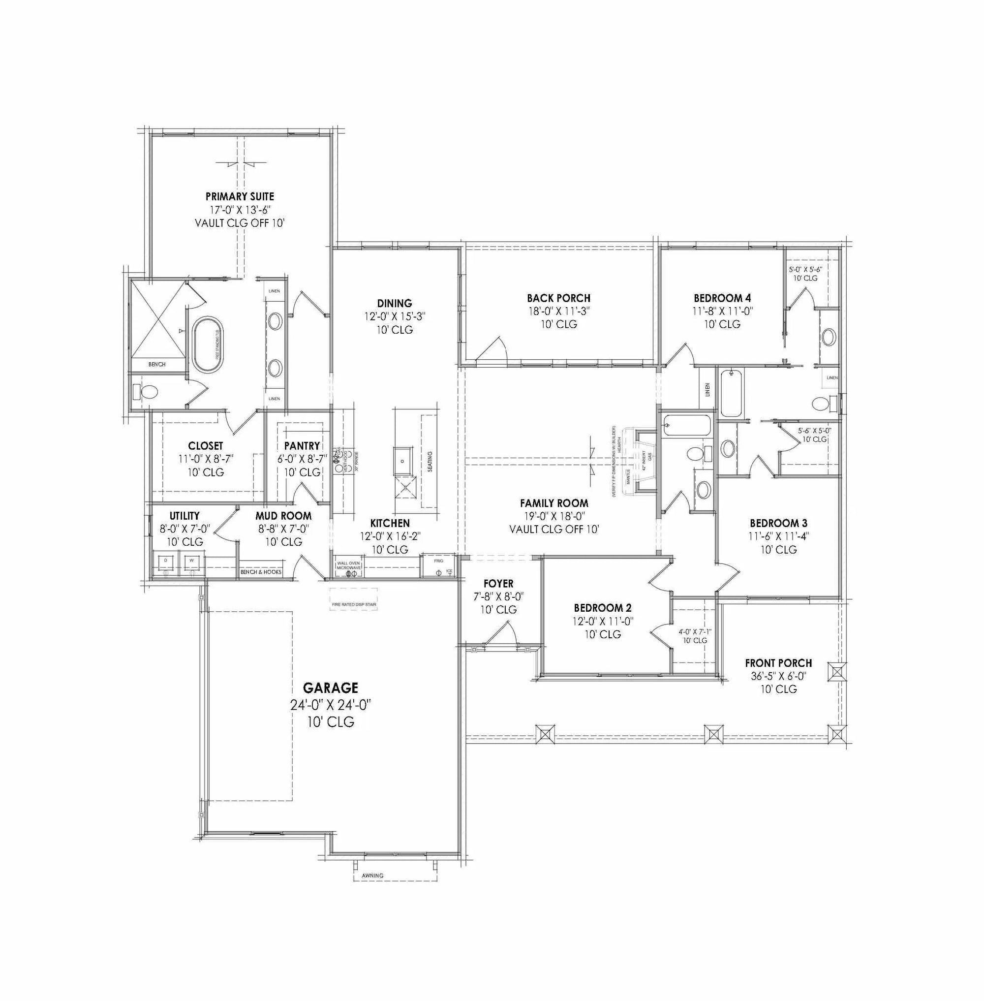 R7287-A MD178 House First Floor Plan | 4 Bedrooms, 3 Bathrooms