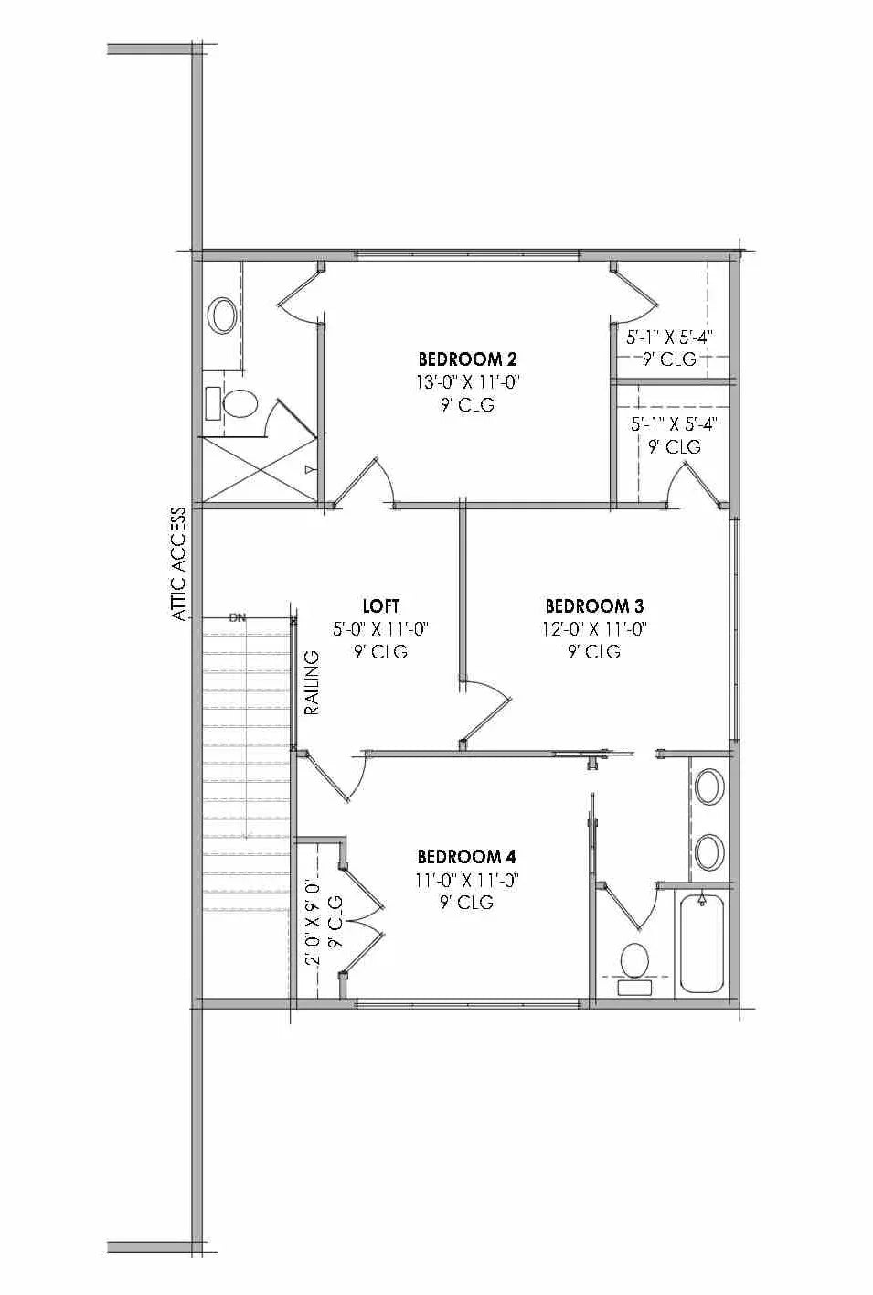 R7432-A MD182 House Second Floor Plan 4 Beds 3.5 Baths