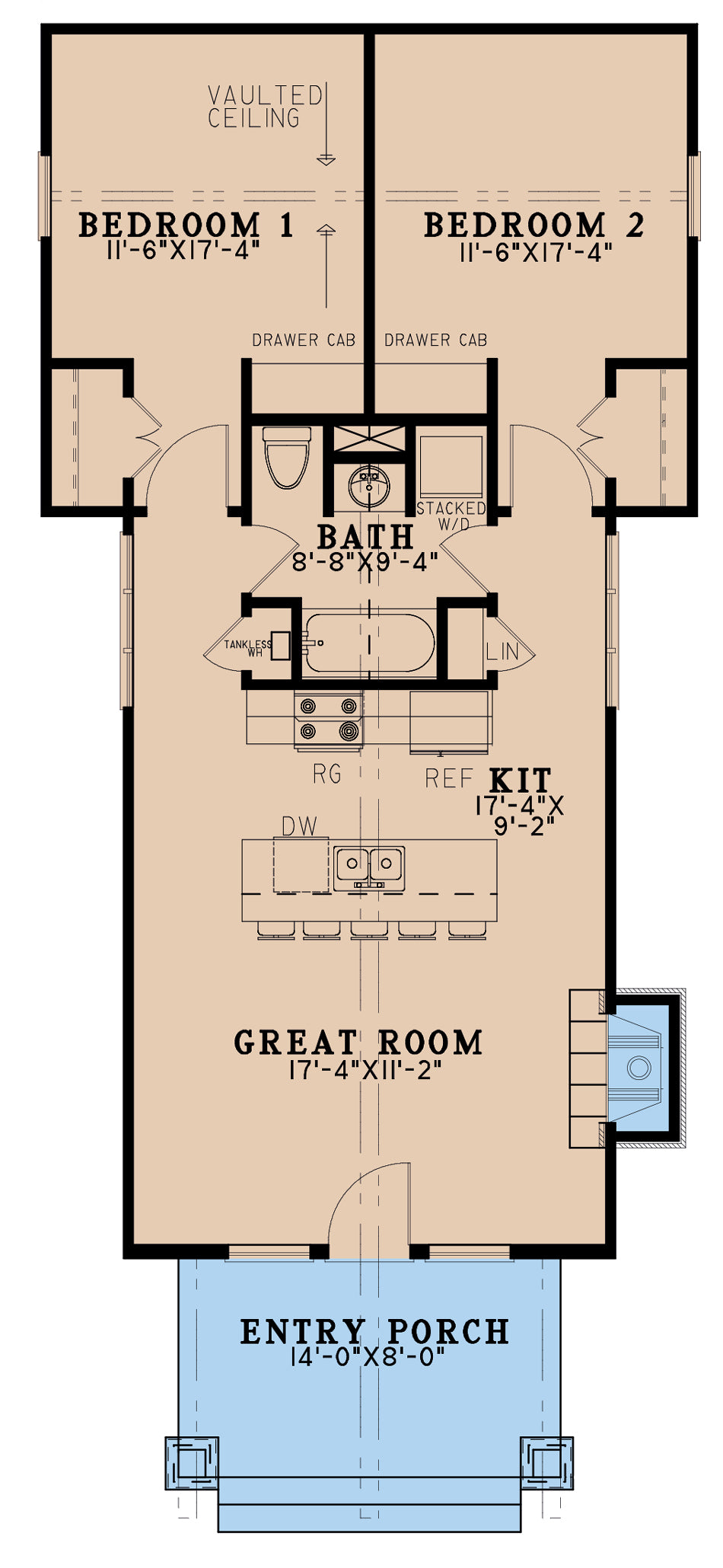 AE7811-A Craftsman House First Floor Plan, 2 Bedrooms, 1 Bathroom | Men 5300