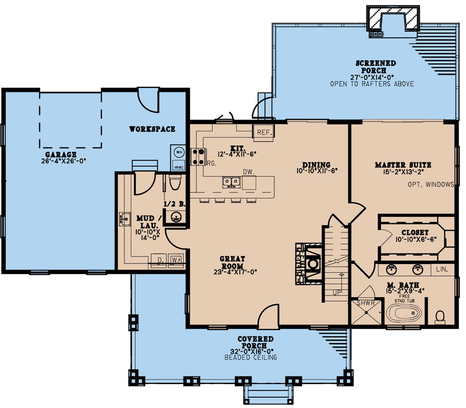 AE7816-A Rustic House First Floor Plan, 3 Bedrooms, 2.5 Bathrooms | Cumberland Falls