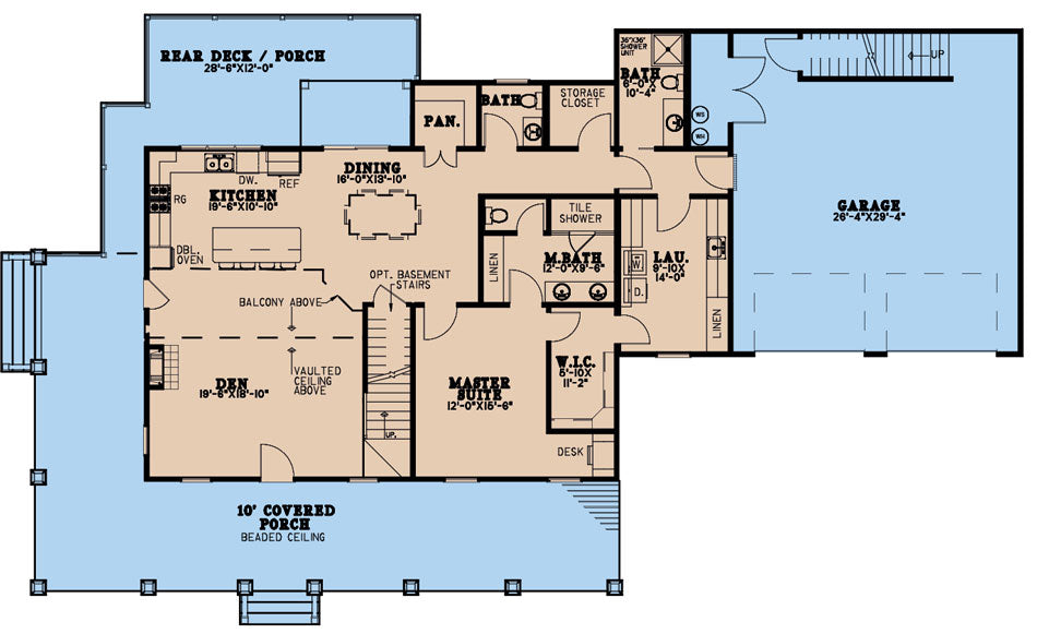 AE7820-A Southern House First Floor Plan, 2 Bedrooms, 3.5 Bathrooms | Eaglewood Place