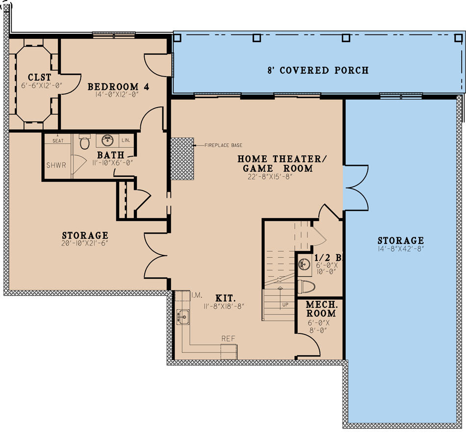 AE7821-A Craftsman House Basement Floor Plan, 5 Bedroom, 5.5 Bathrooms | Cumberland Heights