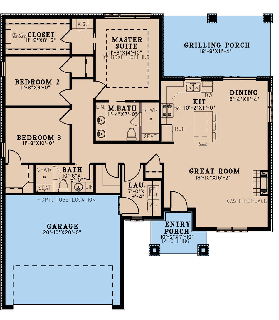 AE7823-A Contemporary House First Floor Plan, 3 Bedrooms, 2 Bathrooms | Cannon Place